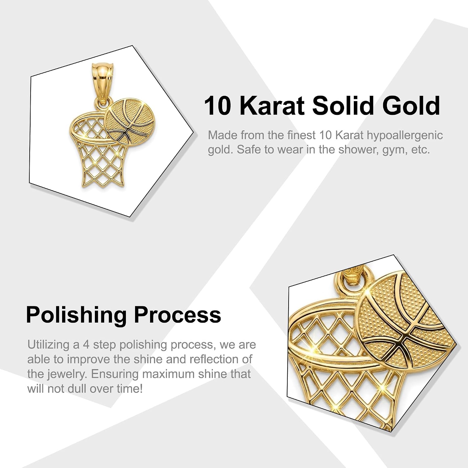 Gold Basketball Hoop Charm Pendant - 10 Karat Gold - Sports Jewelry - Basketball Team Jewelry