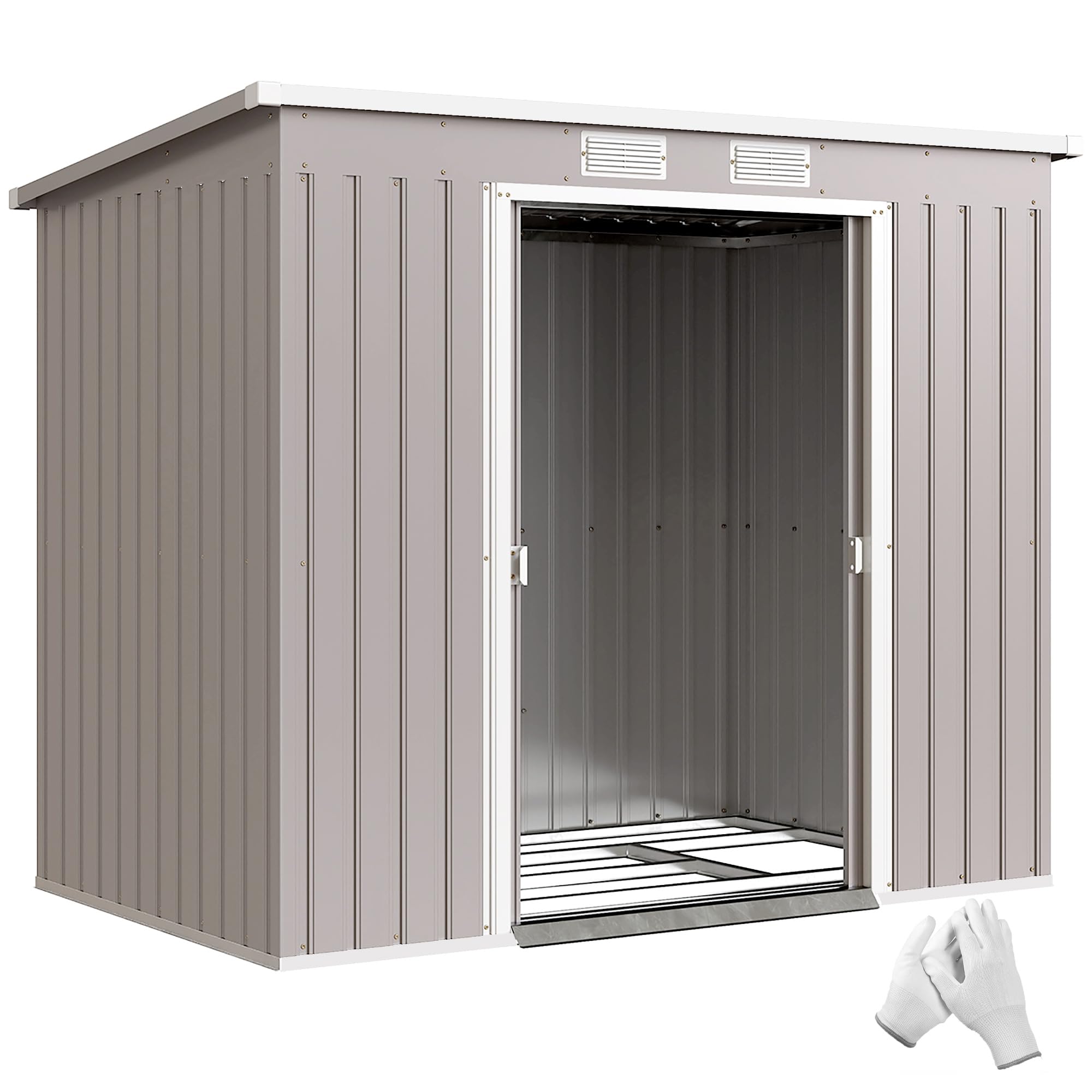 Outsunny Caseta de Jardín Exterior 3,2 m², 280x130x172 cm, Cobertizo de Jardín Exterior Metálico con Puerta Corredera, Techo Inclinado, Base Refuerzo (Suelo NO Incluido) y 2 Ventanas, Gris Claro — view 13