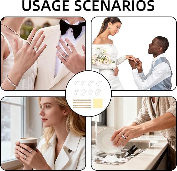 Invisible Ring Size Adjuster, 2 Styles Insert and Spiral Ring Guards and Spacers for Loose Rings with Jewelry Polishing Cloth, Sizer Reducer for Women and Men Make Smaller Gold