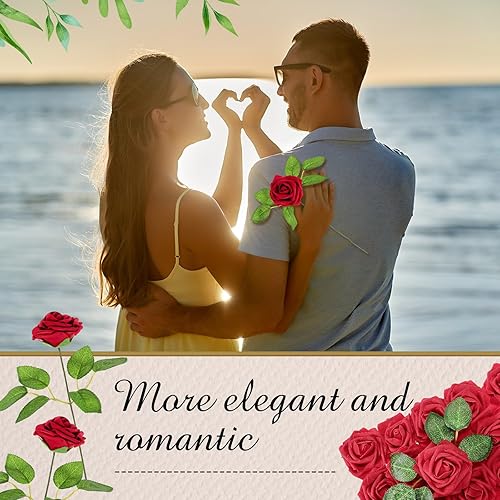 Miniatura 9 de Sherr 250 rosas artificiales de San Valentín a granel con tallo, rosas sintéticas para novia, centros de mesa de flores para bodas, fiestas,