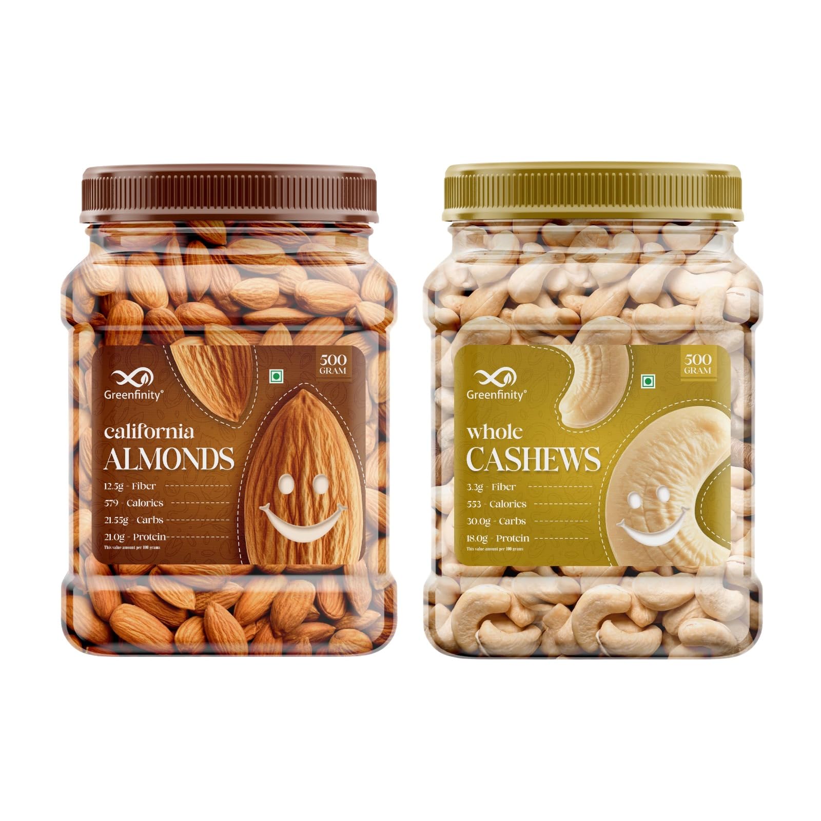 GreenFinity Premium Almonds & Cashews Combo – 500g Each (1kg Total) | Crunchy Whole Nuts in Reusable Jar | Protein-Rich Healthy Snack | No Preservatives | Vegan & Gluten-Free-image-31
