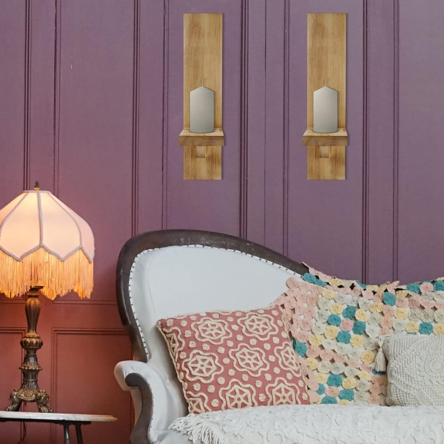 VOSAREA Rustic Wooden Candle Holder Pair Vintage Wall Art Home Decor Wall Sconces for Christmas Decor