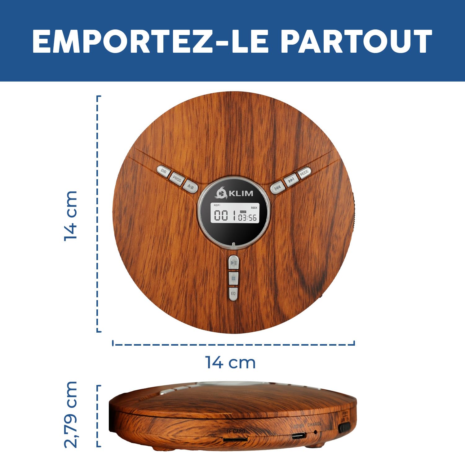 Discman Lecteur CD Portable - Batterie Intégrée - CD-R CD-RW MP3 - Voiture | Plusieurs Heures d'Autonomie, Protection Contre les Sauts et les Chocs pour une Lecture Fluide - Noir