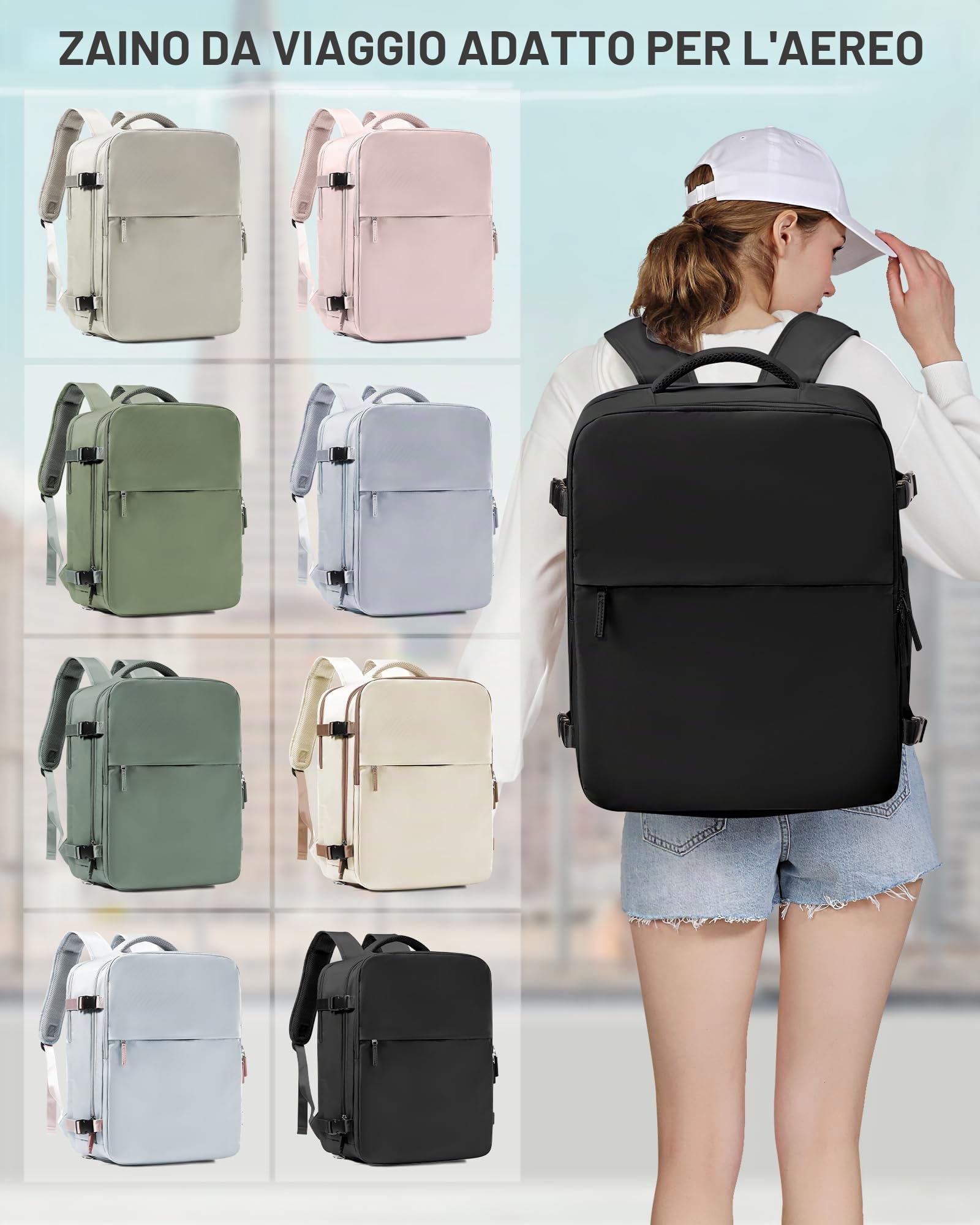 SZLX Zaino Ryanair 40x30x20 Sottovuoto Zaino da Viaggio 40x30x20 Wizzair | Bagaglio a Mano 40x30x20 Donna Uomo Borse da Cabina per Ryanair Easyjet Adatto a PC da 14 Pollici con USB e scomparto scarpe