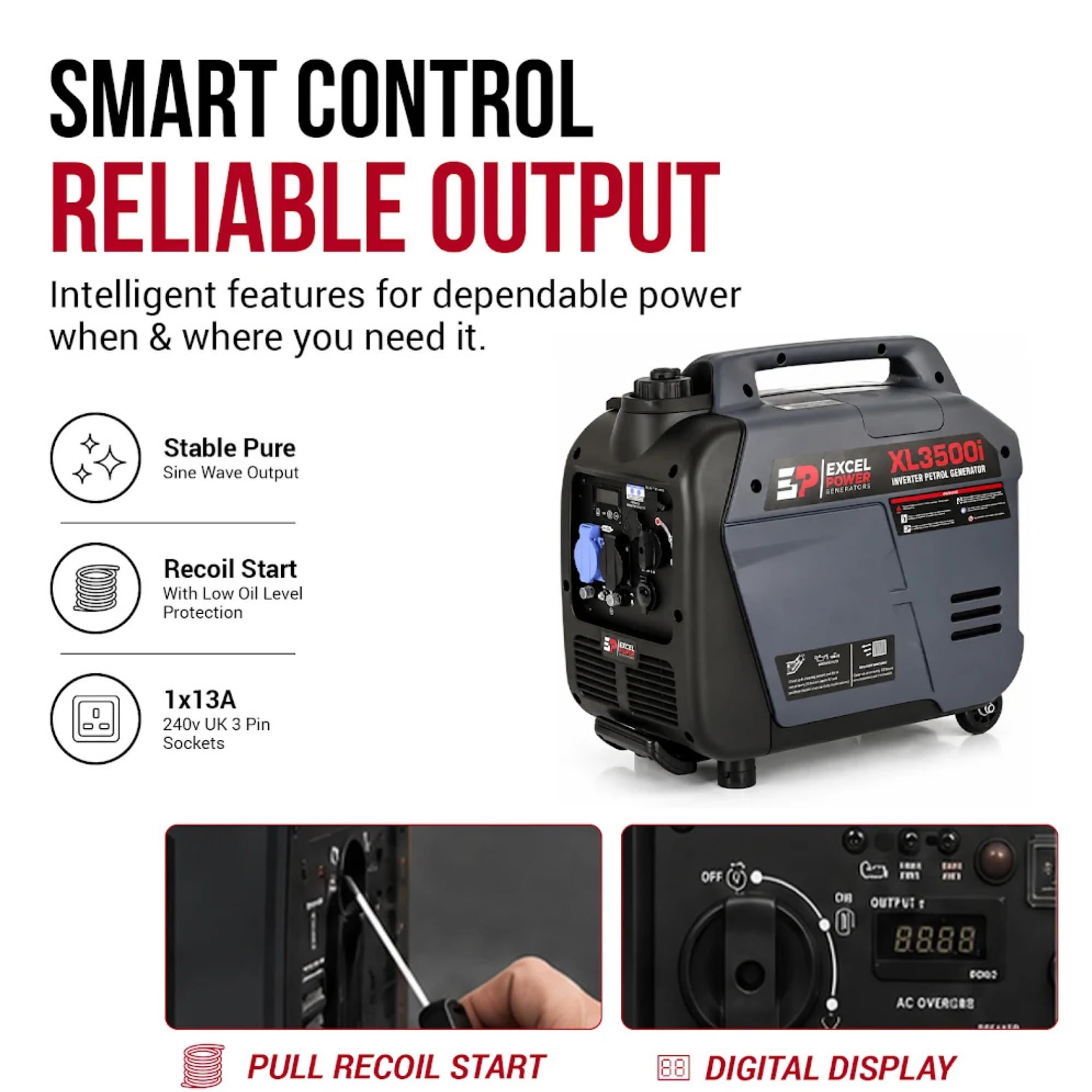 Excel Power - Generador inversor de gasolina de onda sinusoidal real de 3,2 kW, ideal para camping, pesca, autocaravana, aventura al aire libre