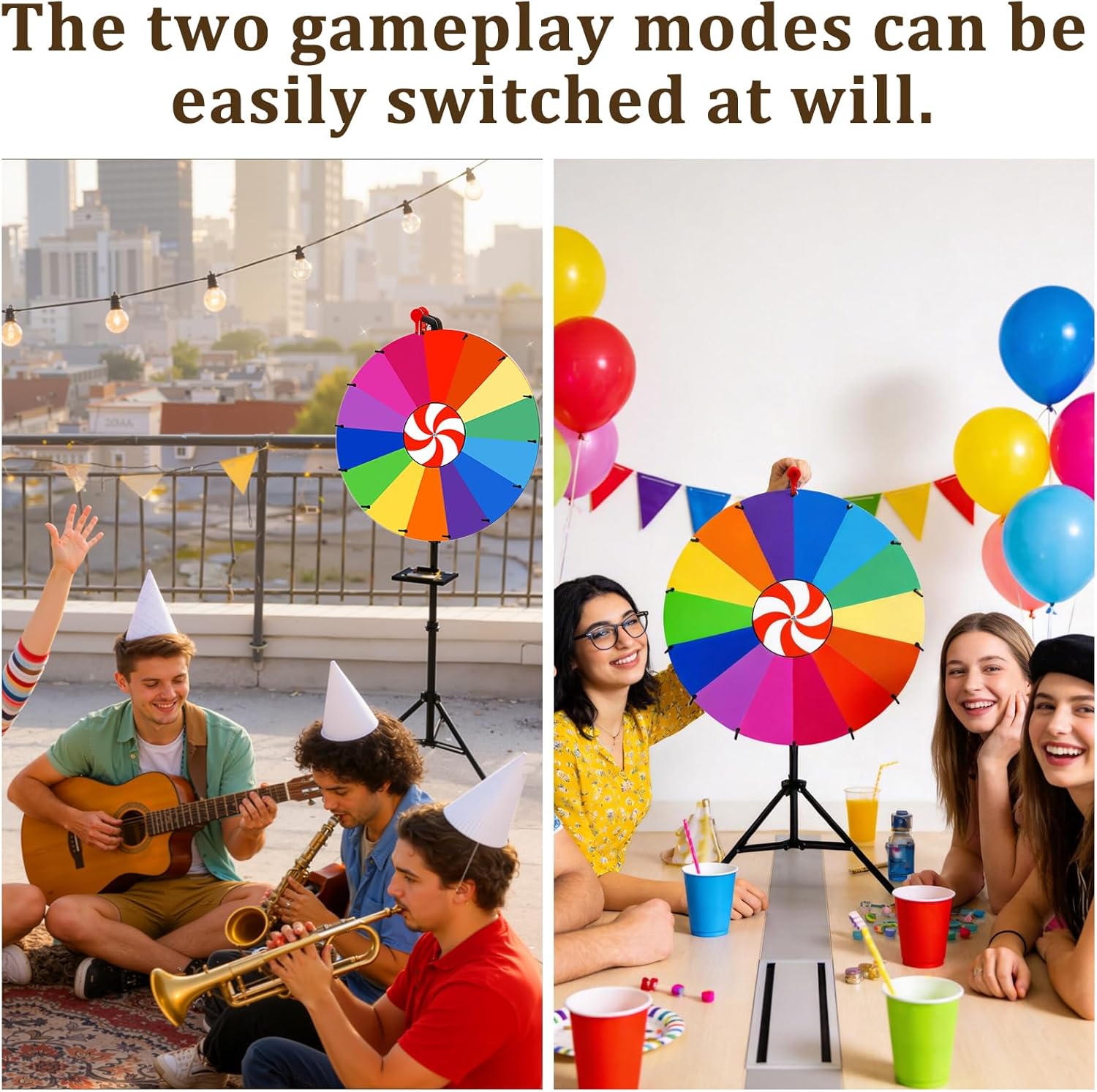 24" Spinning Prize Wheel with Stand, Storable Adjustable Height Wheel of Fortune Game, 14 Color Slots Spin Wheel for Prizes, Heavy Duty Prize Spinner for Carnival & Trade Shows