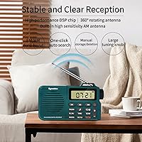 Vista 6 de Portable AM/FM Radio, Digital Radio Recorder, Bluetooth 5.0, Alarm and Sleep Function, 12/24H Time Display with Large Digital Display Verde