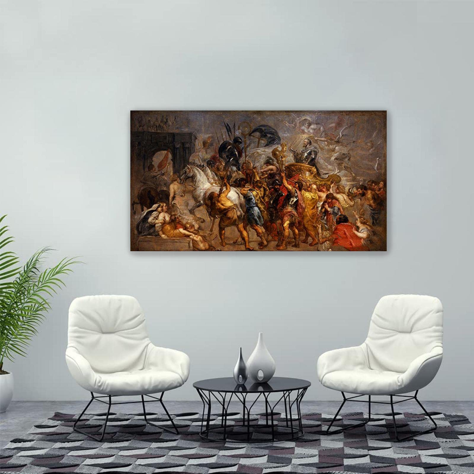 Gerahmt.Leinwandbilder von Peter Paul Rubens. Berühmte Leinwand gemälde Druck Auf Leinwand. 'Triumphaler Einzug Heinrichs IV. in Paris'Poster und Kunstdrucke. Reproduktionen Wandbild 20x40cm(8x16in)