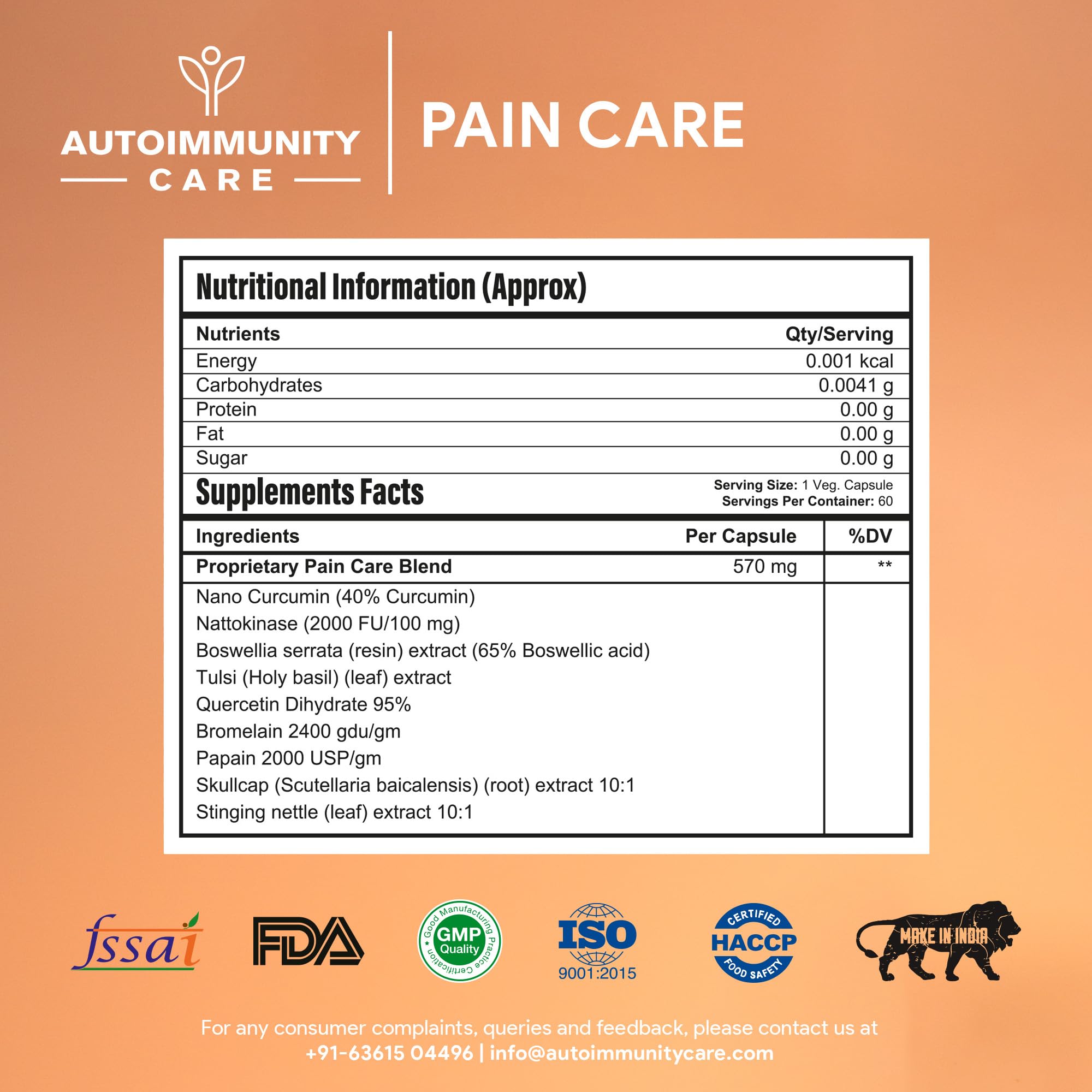 Autoimmunity Care: Pain Care for Comprehensive Pain Relief - Joints Supplement | 9-in-1 Powerful Blend of Nanocurcumin, Nattokinase, Boswellia, and Herbal Extracts | 9 active ingredients for Joints, Musculoskeletal, Muscle, Migraines - Image 5 thumbnail