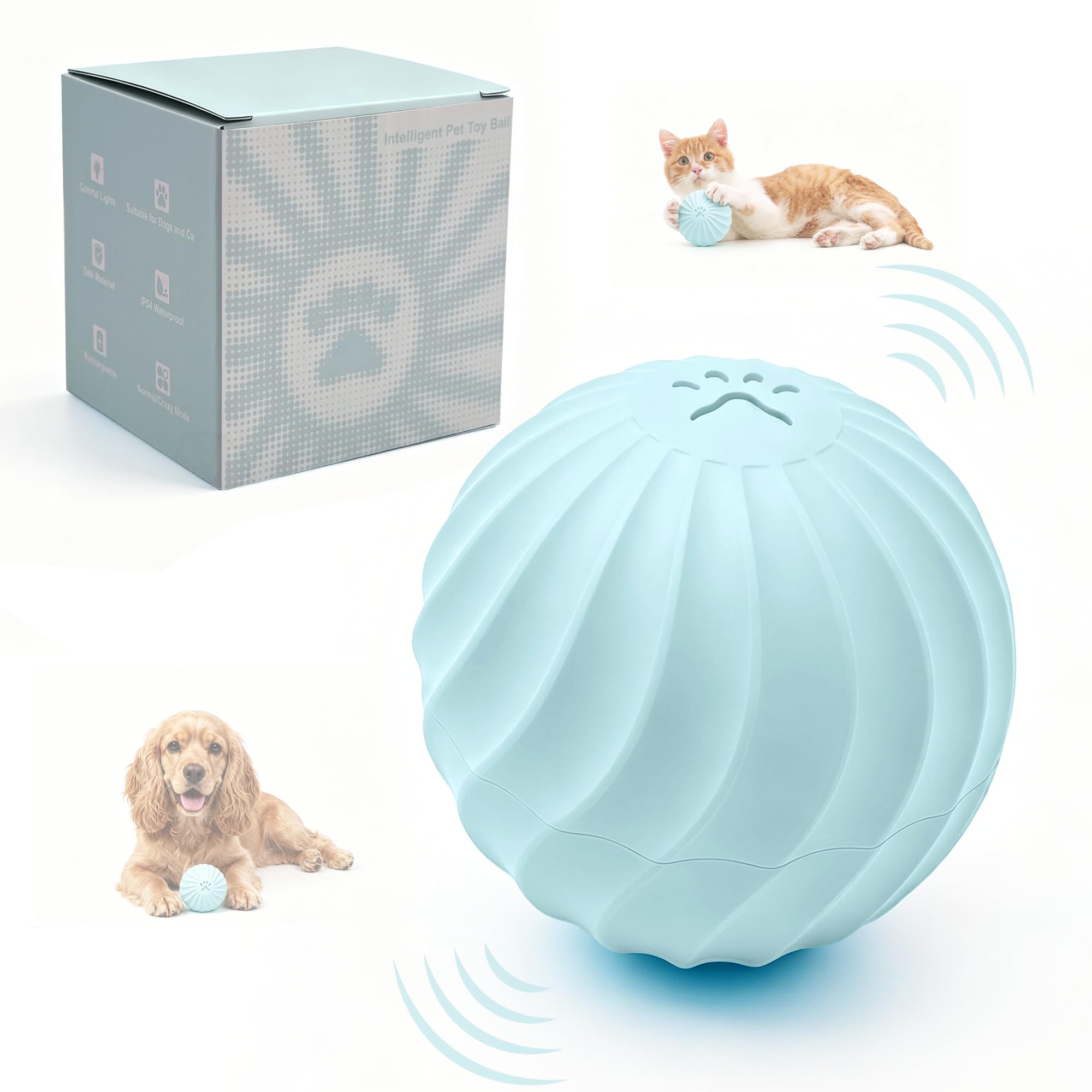 Jouet interactif pour chien et chat - Balle électrique avec activation tactile - 2 modes - Étanchéité IPX67 - Coque résistante aux morsures - Rechargeable USB-C - Jouet intelligent - 74 mm