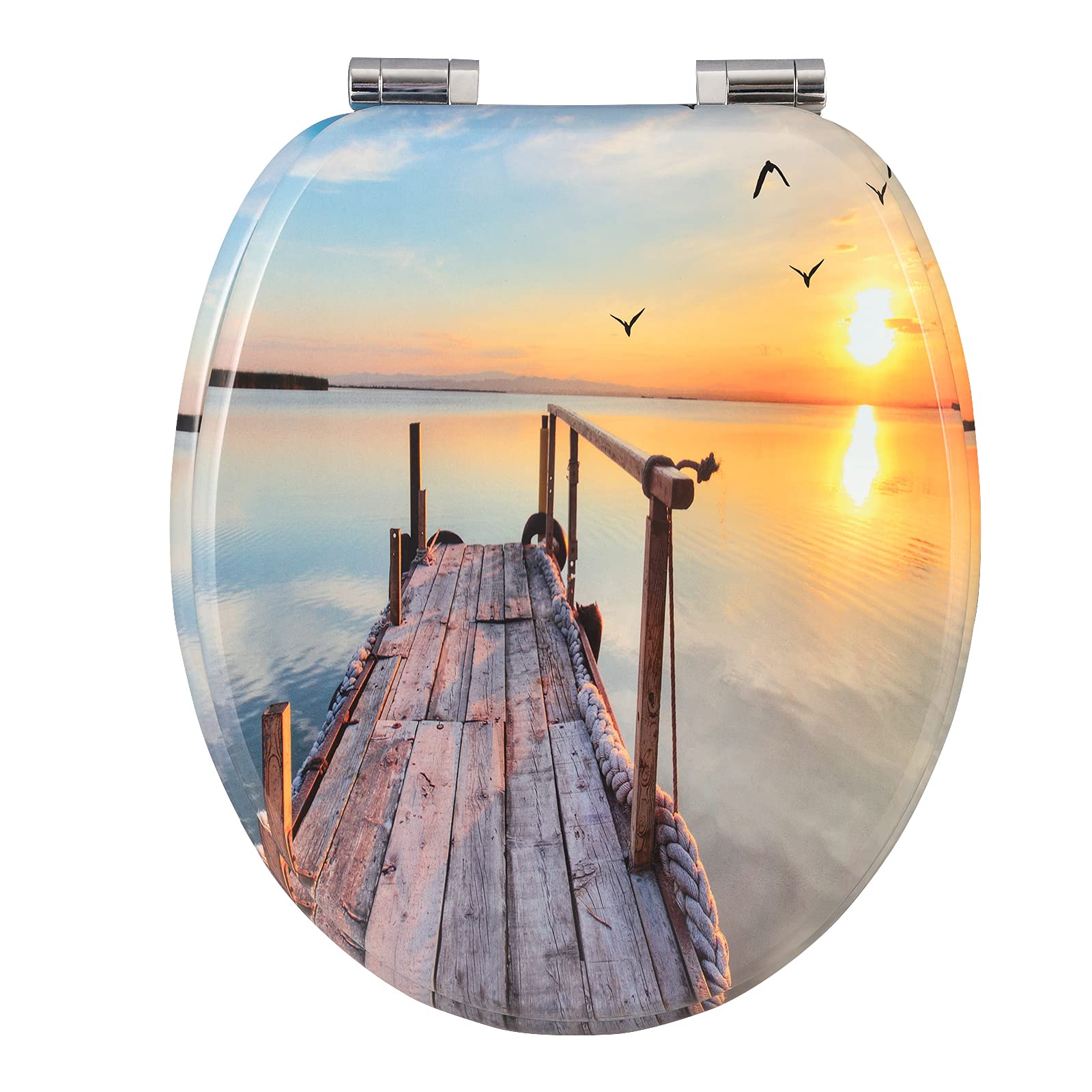 WOLTU Premium WC-Sitz Toilettensitz mit Absenkautomatik, MDF Holzkern, Softclose Scharnier, Antibakteriell, Desgin Décor Oval