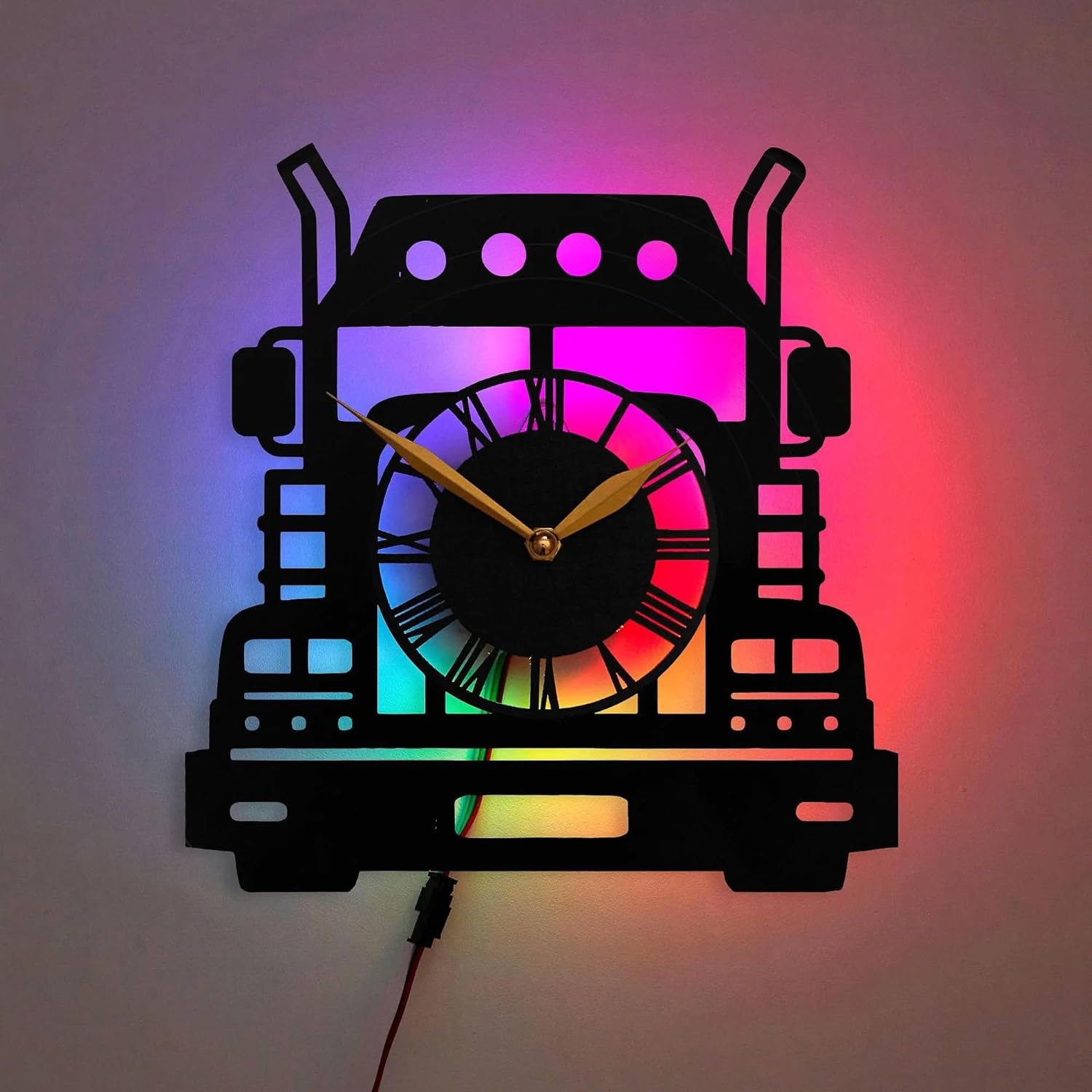 Truck Wall Clock – Freightliner Big Rig Design with LED Lights – Truck Driver Gift, Car Lovers Wall Decor, Unique Big Rig Home Accent, Black