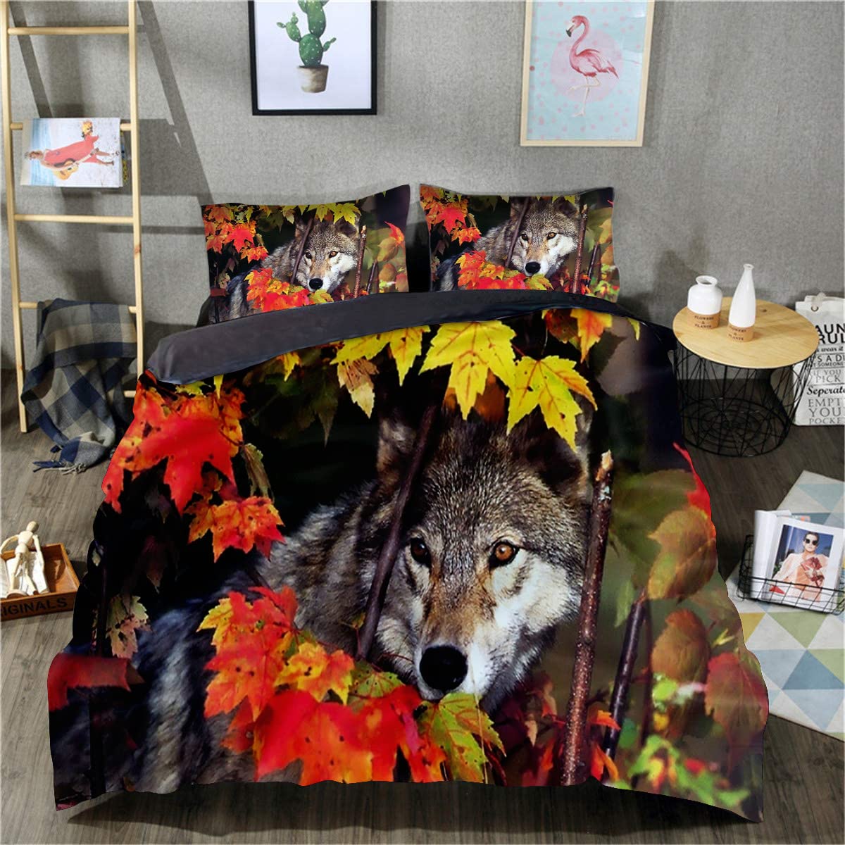 Funda nórdica de lobo 135x200 que no se deforma con cierre de cremallera rápido