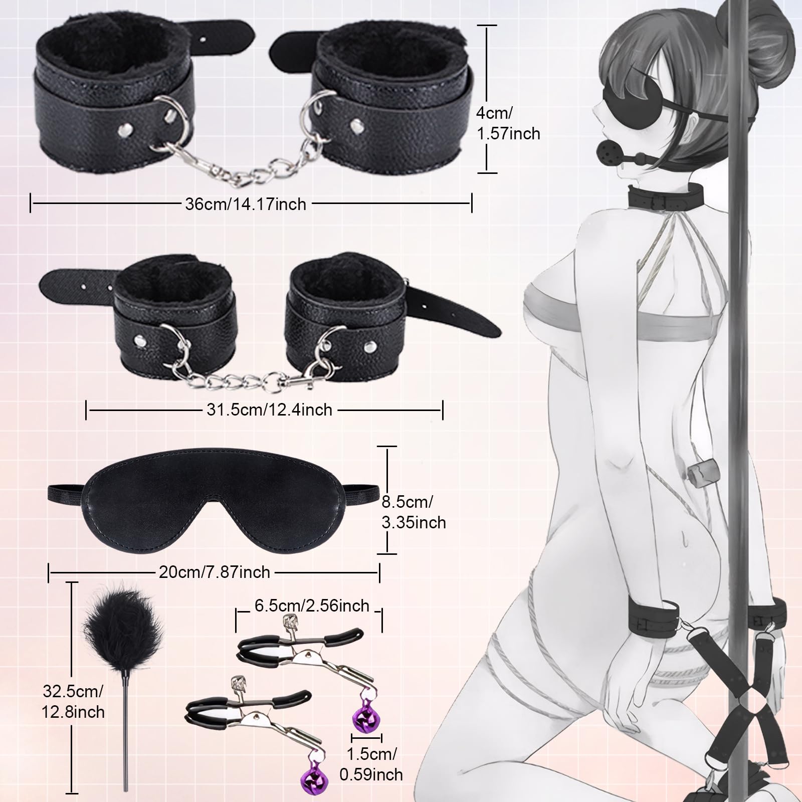 18 Piezas SM Bondage Kit, BDSM Restraints Kits con Máscara y Sexual Esposas, Erótico Set Juguetes Sexuales para Parejas Bondage Set Esposas para Principiantes y Experimentados