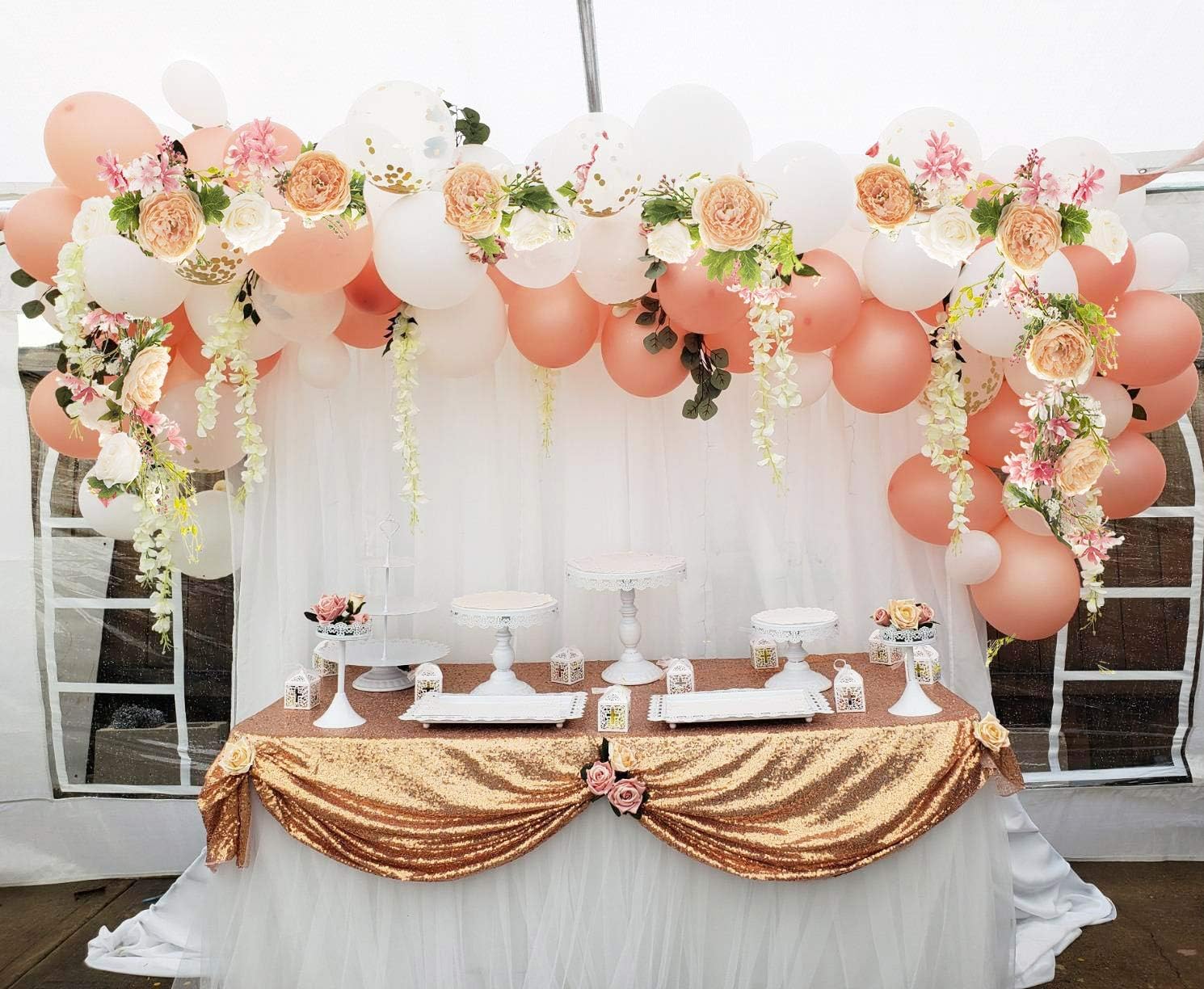 Künstliche Pfingstrosen-Girlande, Blumengirlande mit gemischten Pfingstrosen und grünen Blättern, für Hochzeit, Tisch, Zuhause, Party, Dekoration, Champagner, 2 Stück