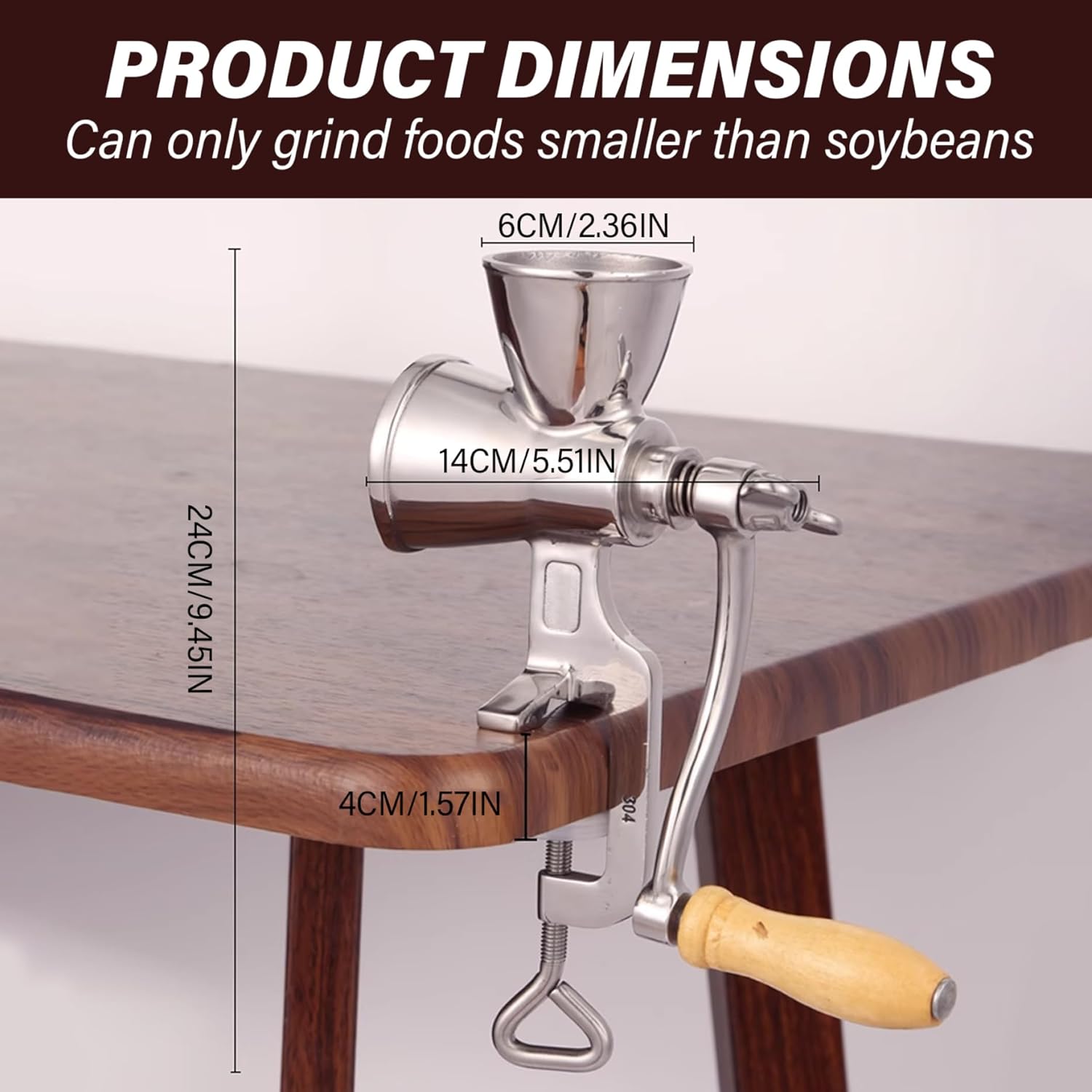 Flour Mill Grinder for Home, Grain Grinder, Heavy Duty Grain Mill with High Hoppers, Stainless Steel Manual Wheat with Hand Crank for Grains Smaller Than Soybeans, S