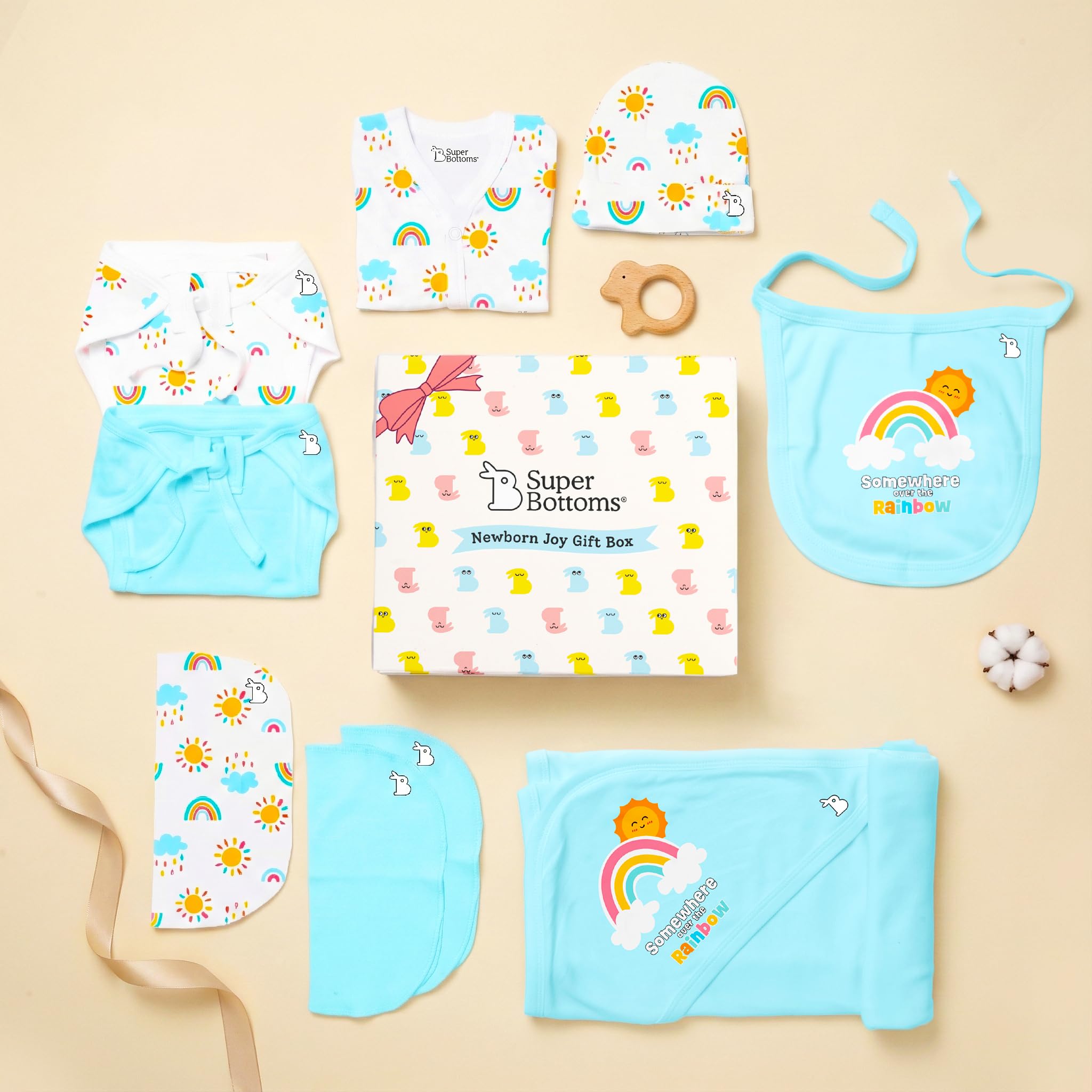 SuperBottoms Baby Gift Set for New Born - Skin-Friendly Newborn Essentials - Ideal Gifts for NewBorn Baby – Unisex Clothing - 0-3 Months – 11 Pieces Baby Gift Hamper (Blue)