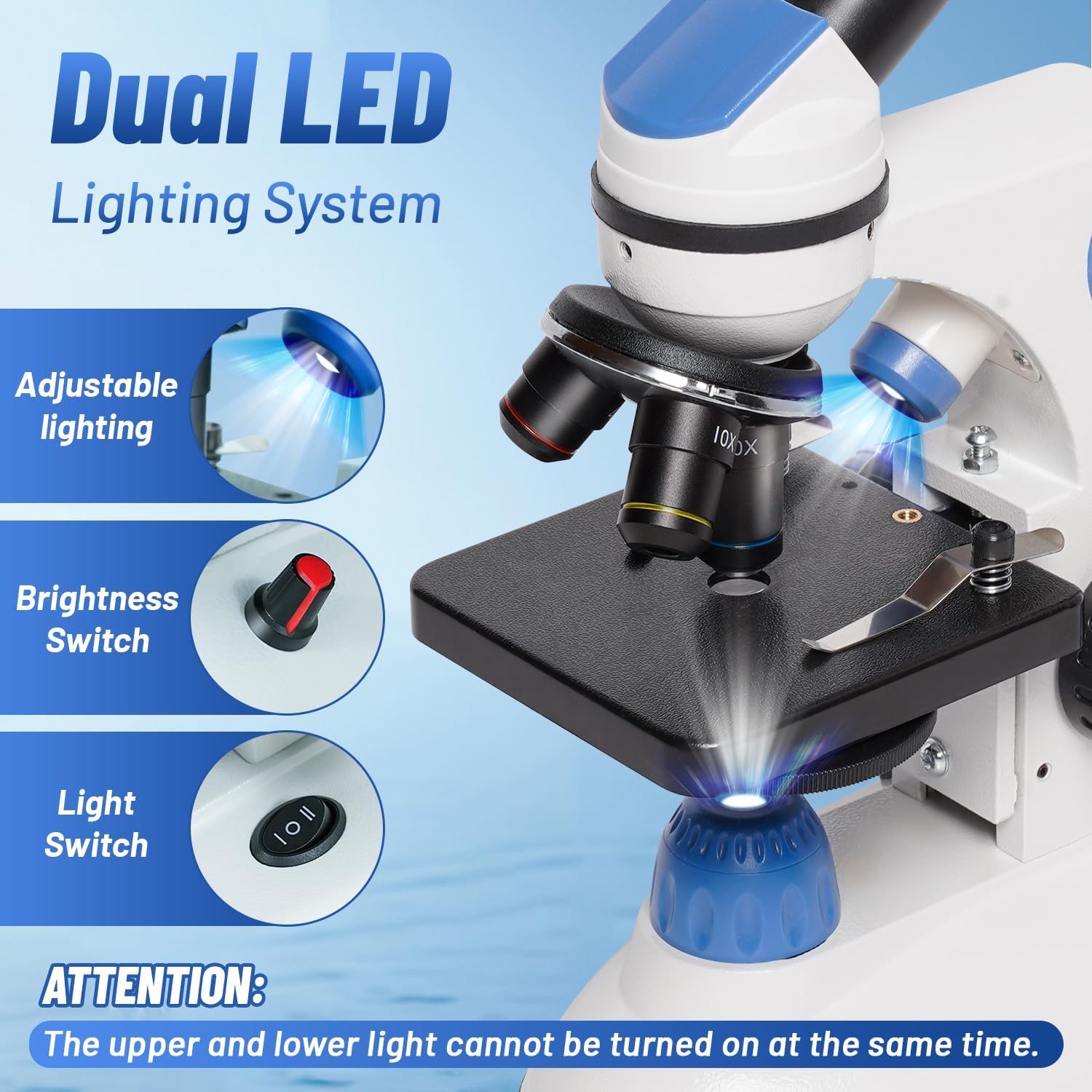 Microscope for Kids stedunts, 40X-2000X Magnification, 3 eyepieces LED Light with Microscope Slides, Phone Adapter,Kit for Home School