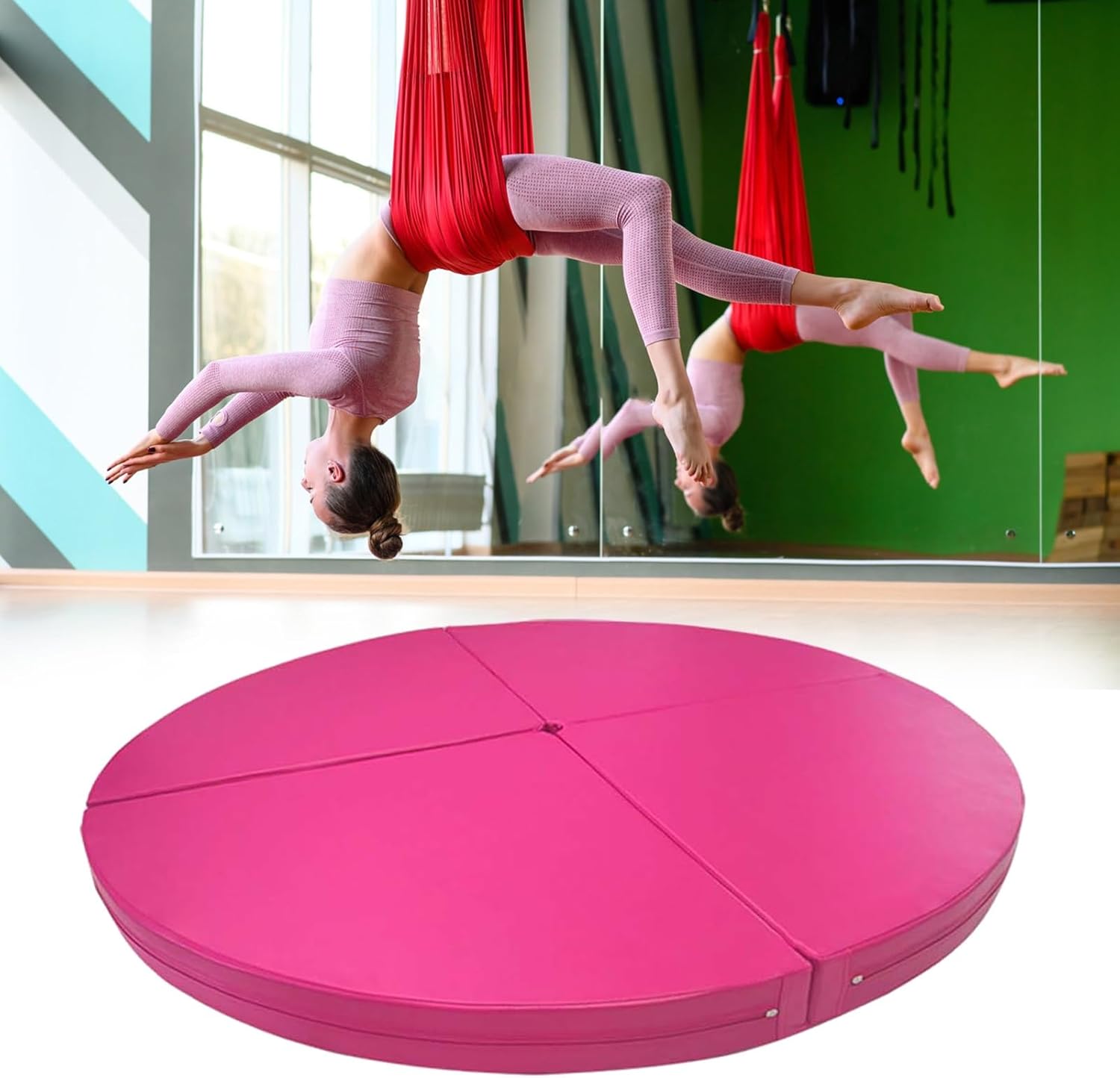 CMYUN Aerial Yoga Thickened Pole Dance Mat, Foldable Exercise Lyra Hoop Pole Dance, Anti-Slip Stripper Pole Protection Mat 1"/2" Thick, 120-200cm(Pink,140cmx3cm(55"x1.2"))