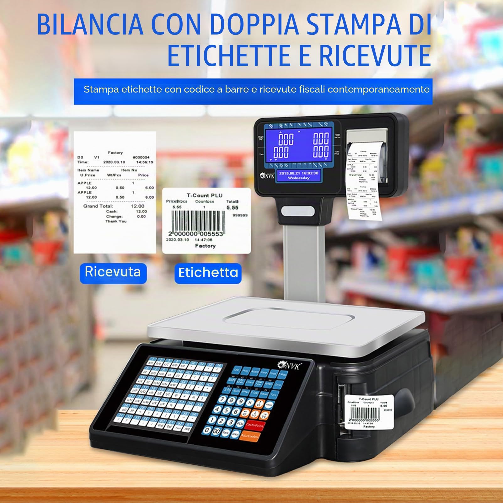 Bilancia Digitale Commerciale per Calcolo dei Prezzi con Stampante Termica per Etichette, Bilancia Digitale per Negozi di Alimenti al Dettaglio, Supermercato,Machine