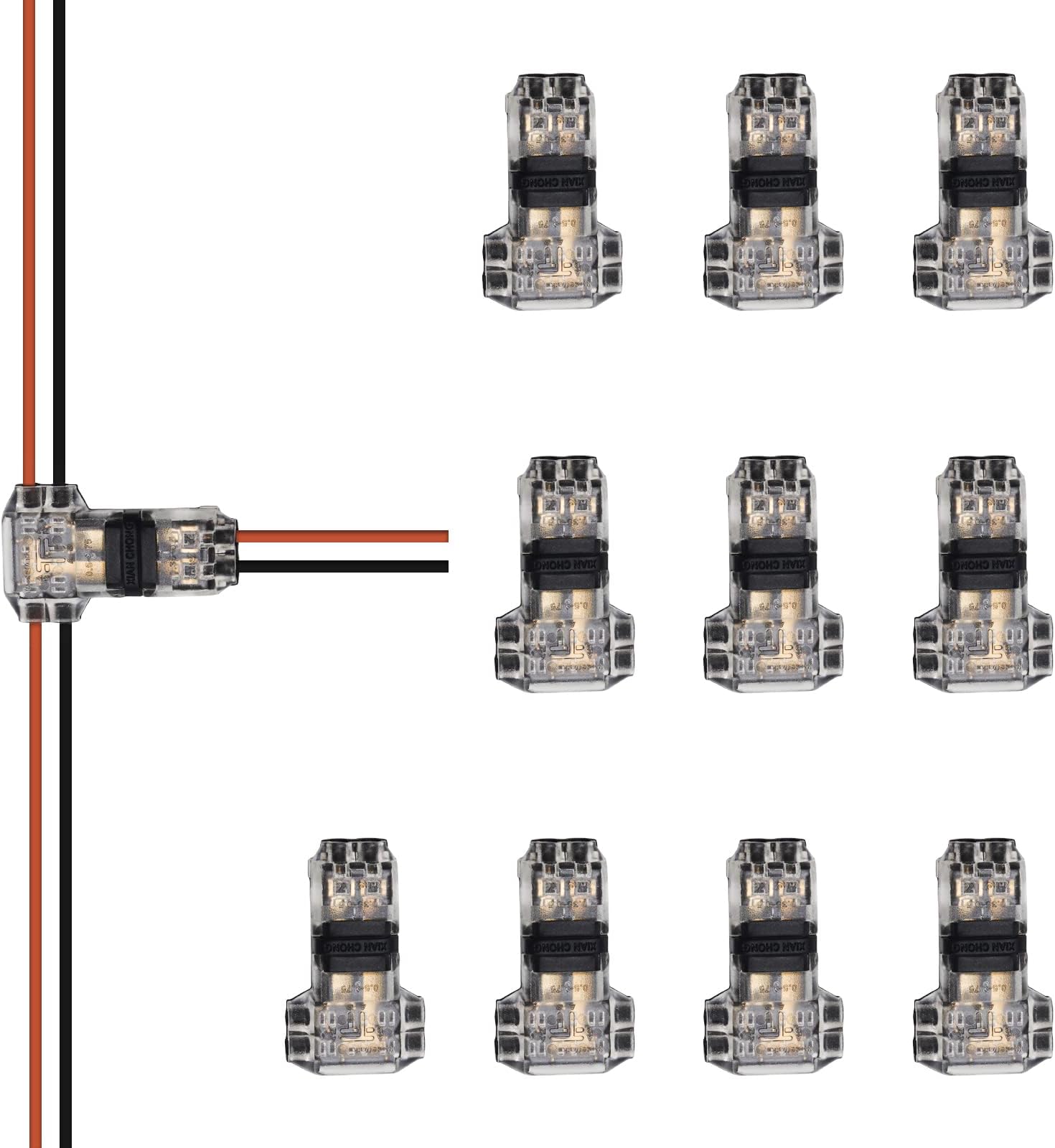PAUTIX 10 Pcs Wire Connectors,2 Pin 2 Way Low Voltage Universal Compact Wire T Tap Splitters Connectors,18-22AWG Electrical Wire Connection Self-Stripping Quick Splice,for COB LED Strip Lights