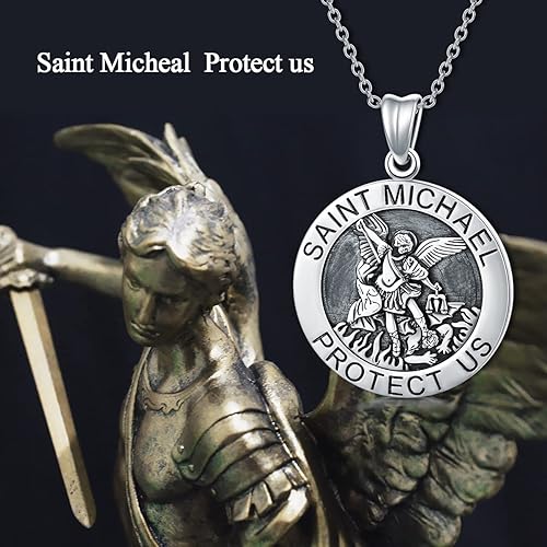Miniatura 6 de LONAGO Collar con medalla de San Miguel protector de plata de ley, colgante de moneda religiosa católica de San Miguel Arcángel católico, regalo