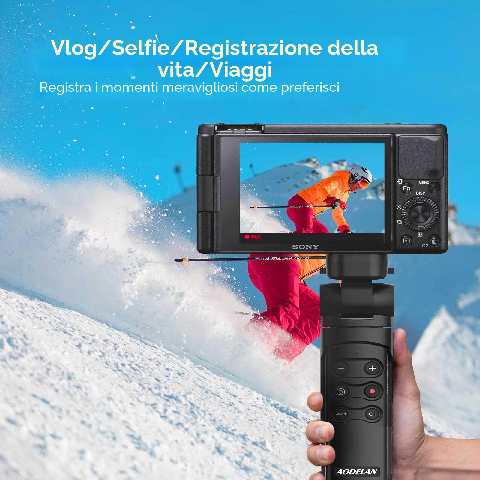 AODELAN Tripod Wireless Shooting Grip con Remote Control per Vlogging Sony ZV-E10, ZV-1F, a6100, a6400, a6600, a7 III, a7R III, a7R IV, a9, a9 II