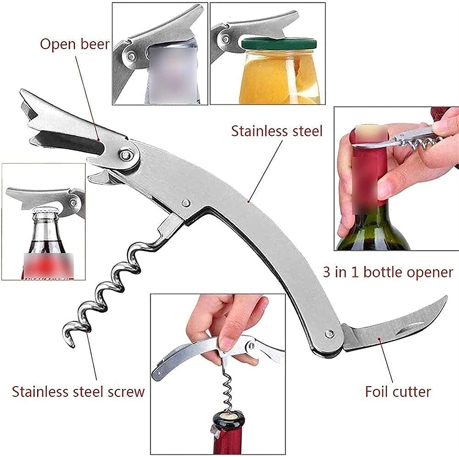 Abridor de vinos, Herramienta de Vino y abrelatas de la Botella, Acero Inoxidable