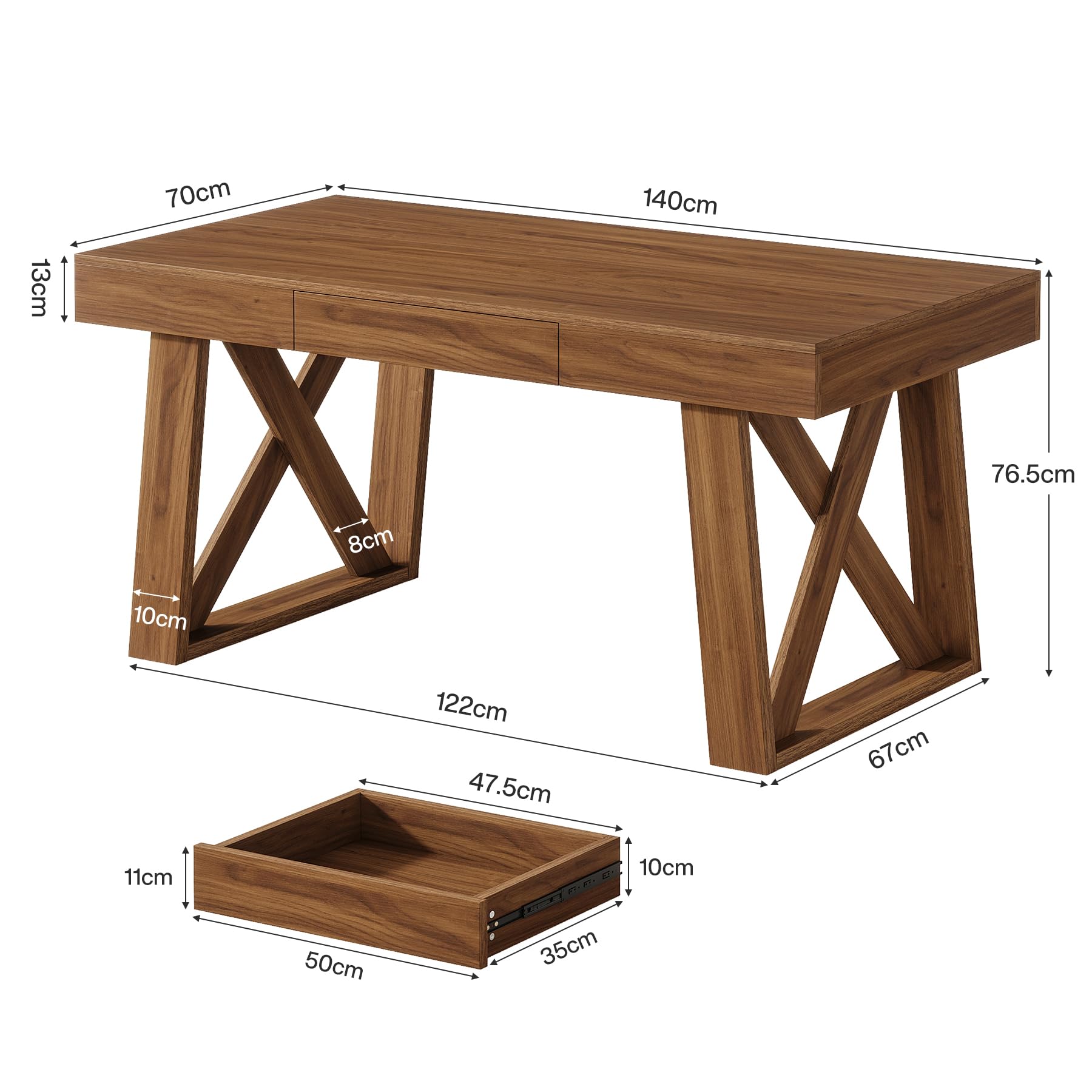 Tribesigns Escritorio de 140 cm con cajón, retro, marrón, para ordenador, oficina en casa, mesa de madera para oficina y juegos, mesa de trabajo de negocios (140 x 70 cm)