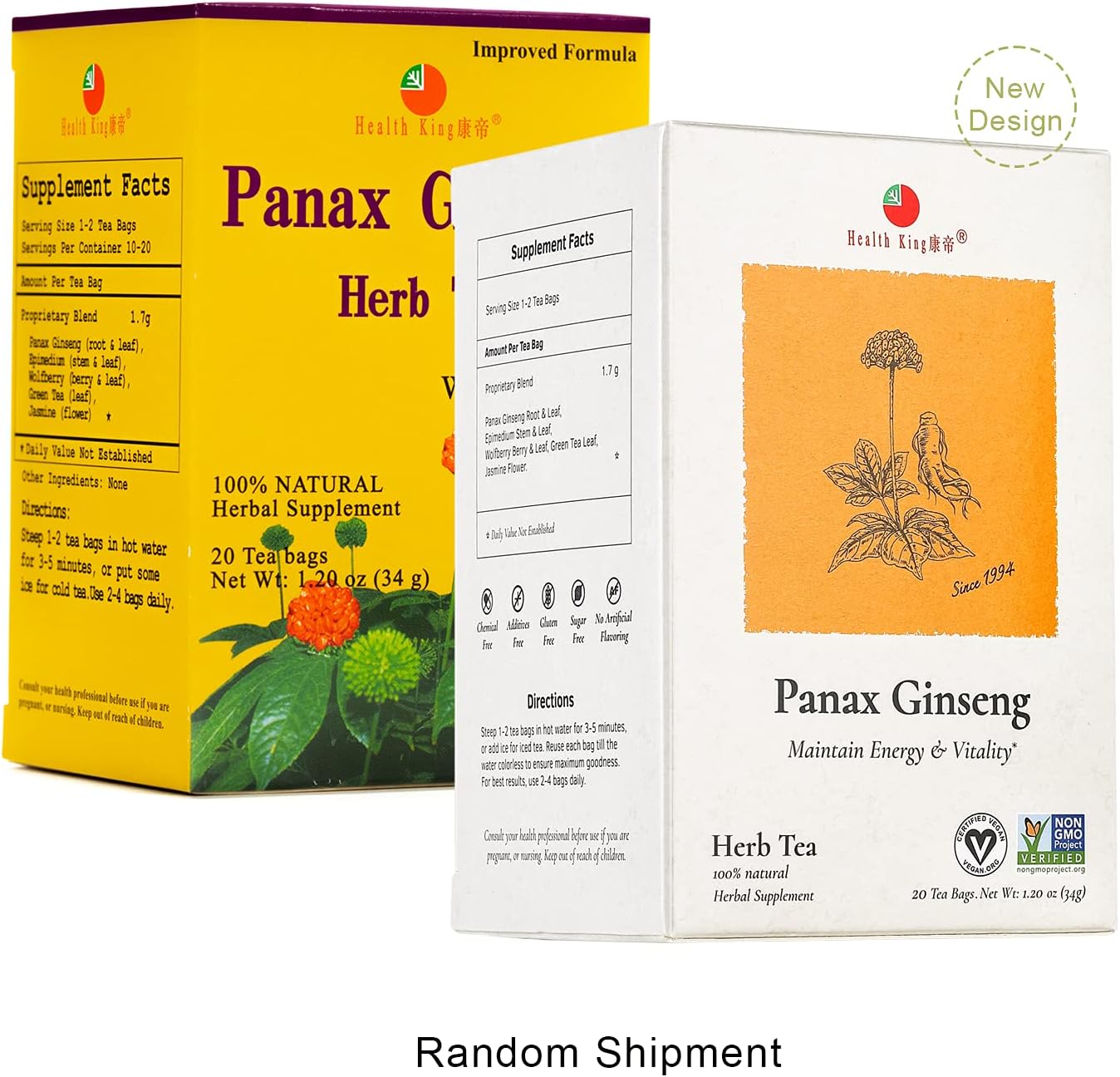 Health King Panax Ginseng Herb Tea, Teabags, 20 Count Box