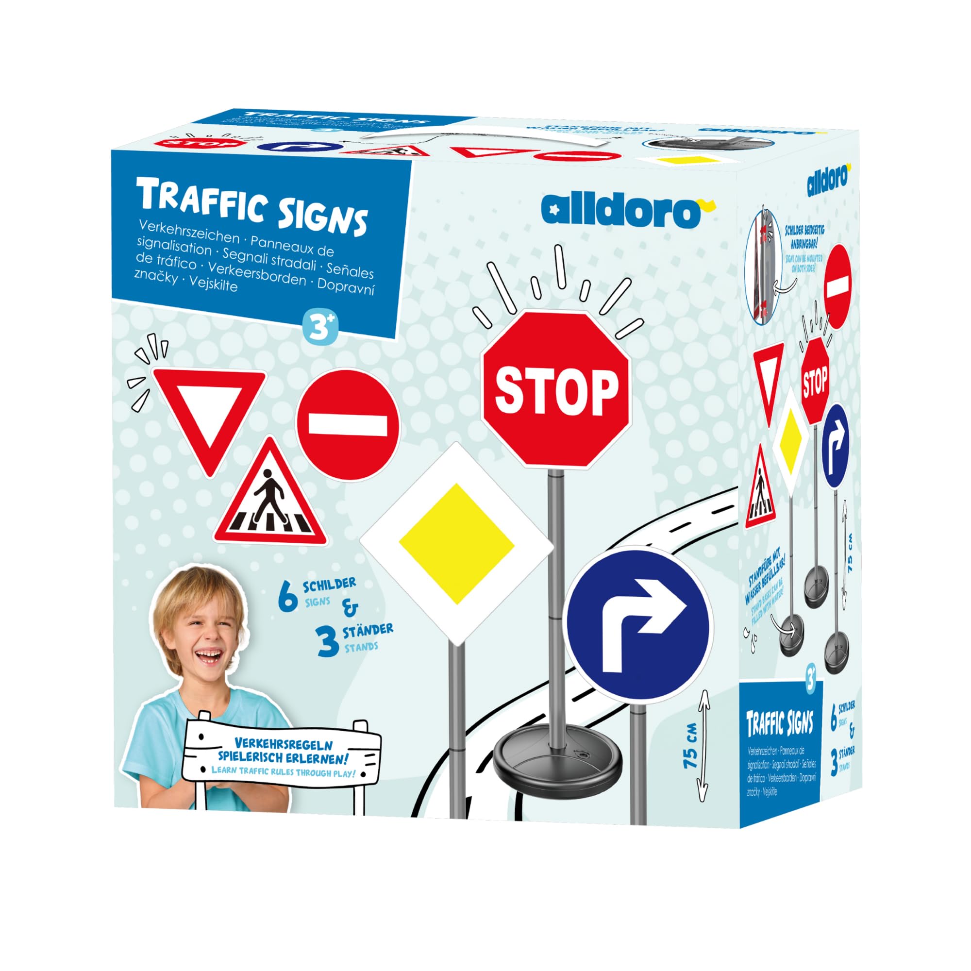 alldoro 60231 Segnali stradali - Set di 6 segnali stradali per Bambini, per l'educazione alla Sicurezza Stradale, Altezza 75 cm