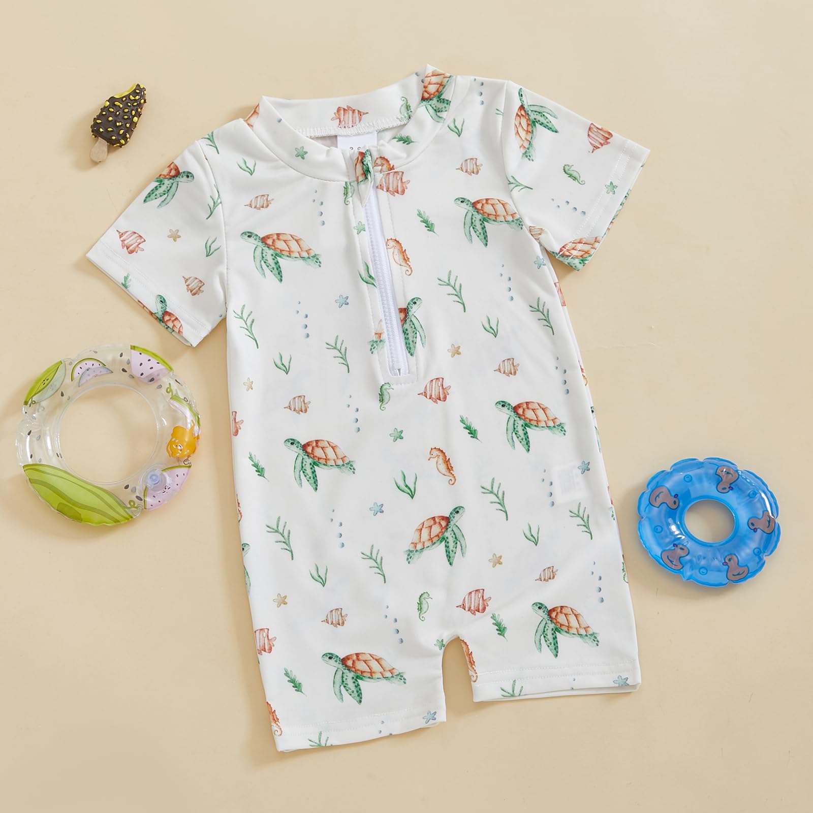 Toddler Baby Boy Swimsuit Short Sleeve Rash Guard One Piece Zipper Bathing Suit Infant Beach Swimwear (A White, 12-18 Months)