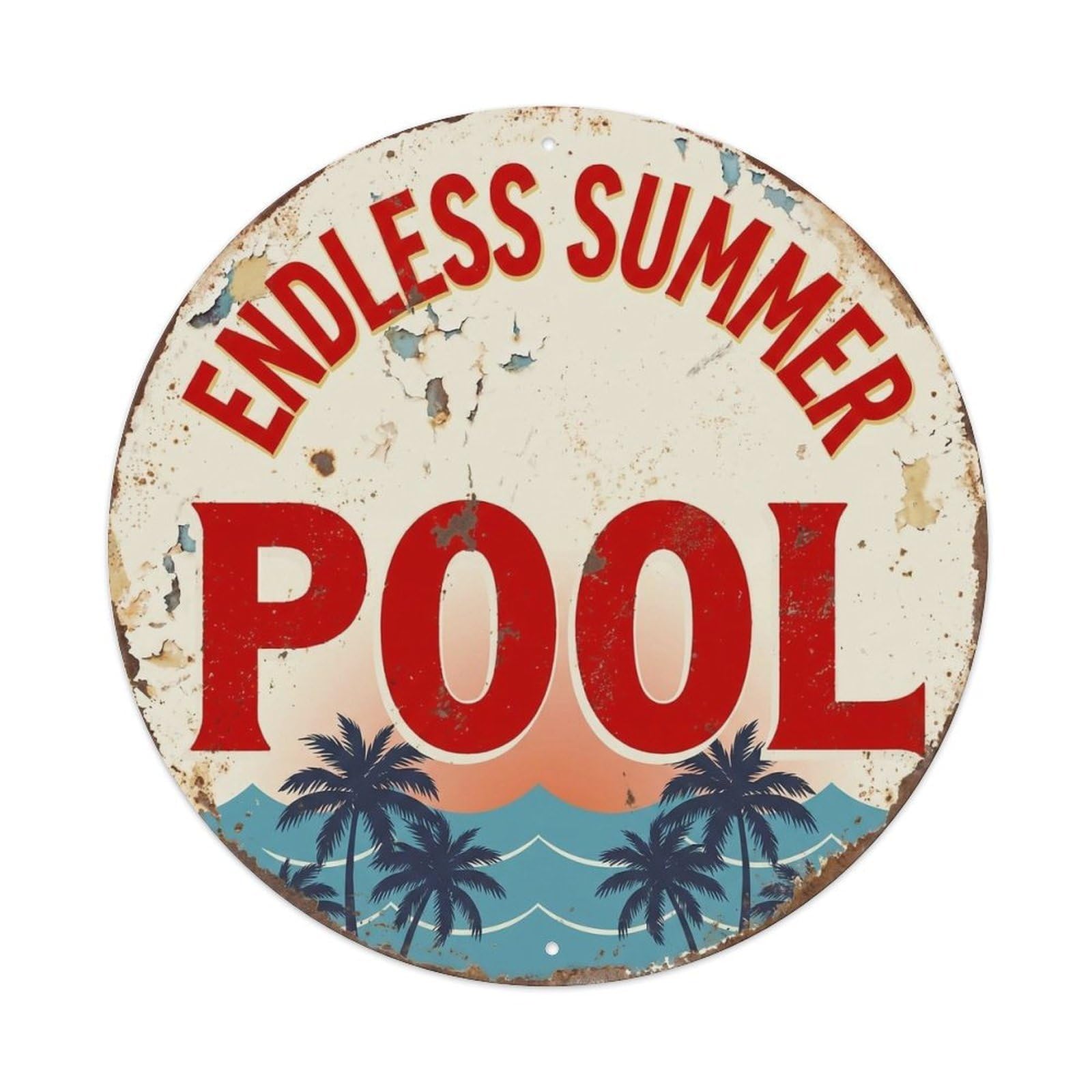 Endless Summer Pool Vintage Metal Tin Sign Plaque Wall Decor for Cafe, Club, Garden Round Metal Poster 8x8Inch