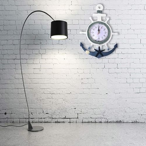 Miniatura 6 de WINOMO Reloj de pared con ancla de barco, estilo mediterráneo, con temática náutica, reloj de pared silencioso, decoración colgante para sala de