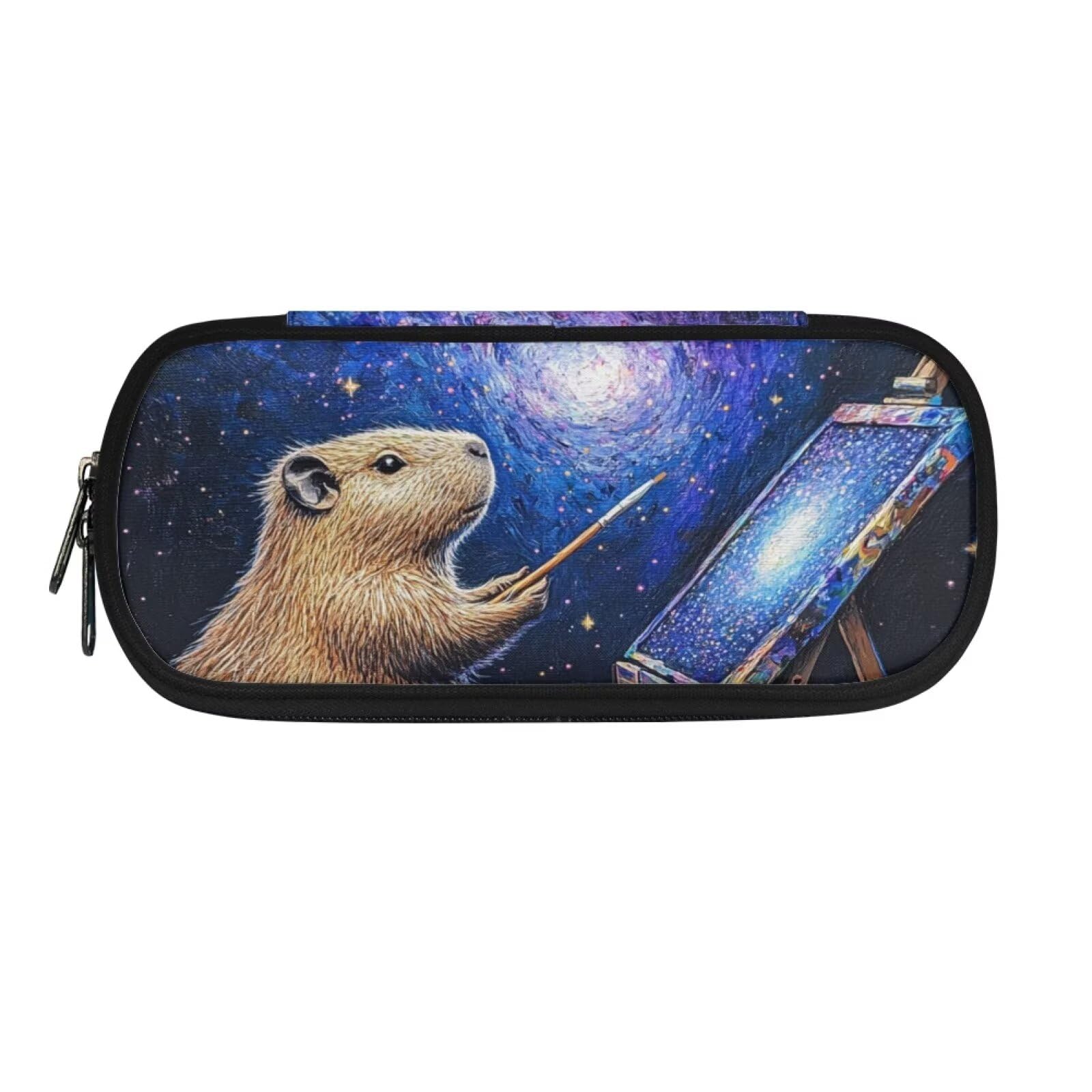 HUGS IDEA Painter Capybara Pencil Case for Girls Boys Large Capacity Pen Pouch Cosmetic Bag Stationery Desk Organizer Pencil Case Bag for Elementary
