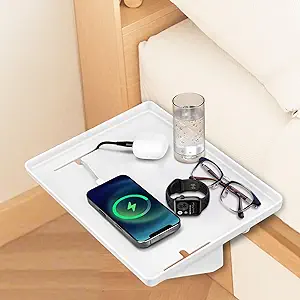 Bedside Shelf for Bunk Beds & Top Bunk, College Dorm Room Essentials & Kids Room - Clip On Dorm Nightstand with Cable Catch, Holds 35lbs, White