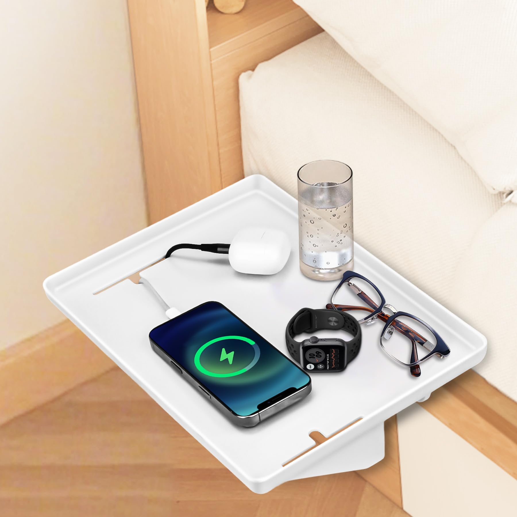 Bedside Shelf for Bunk Beds & Top Bunk, College Dorm Room Essentials & Kids Room - Clip On Dorm Bed Shelf Tray with Cable Catch, Holds 35lbs, White-image-42