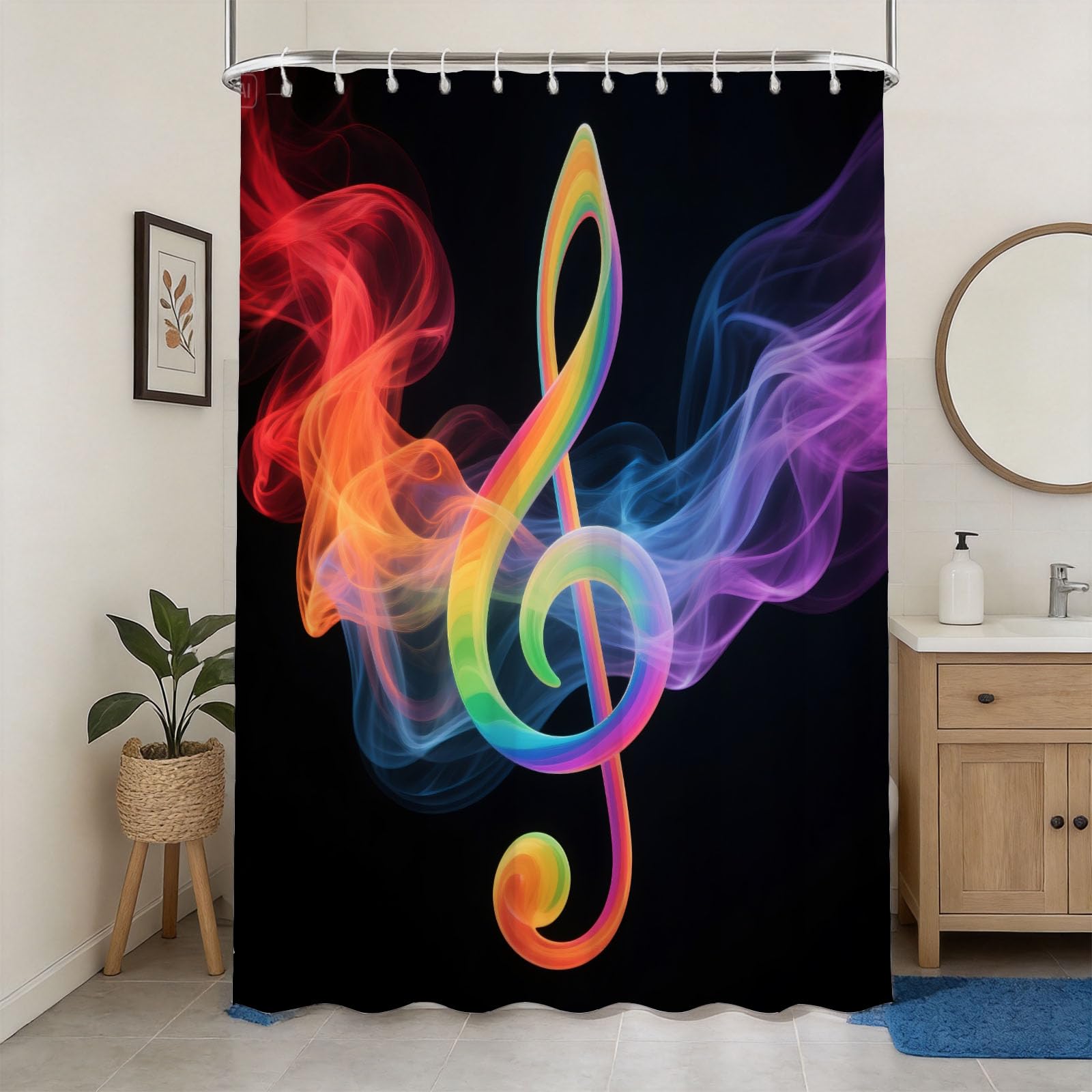 Hongduo 3D Treble Clef Shower Curtain for Stalls Bathtubs Music Bathroom Decor Shower Curtain Set Polyester Fabric Waterproof 180x200cm/71X79 Inch with Hooks
