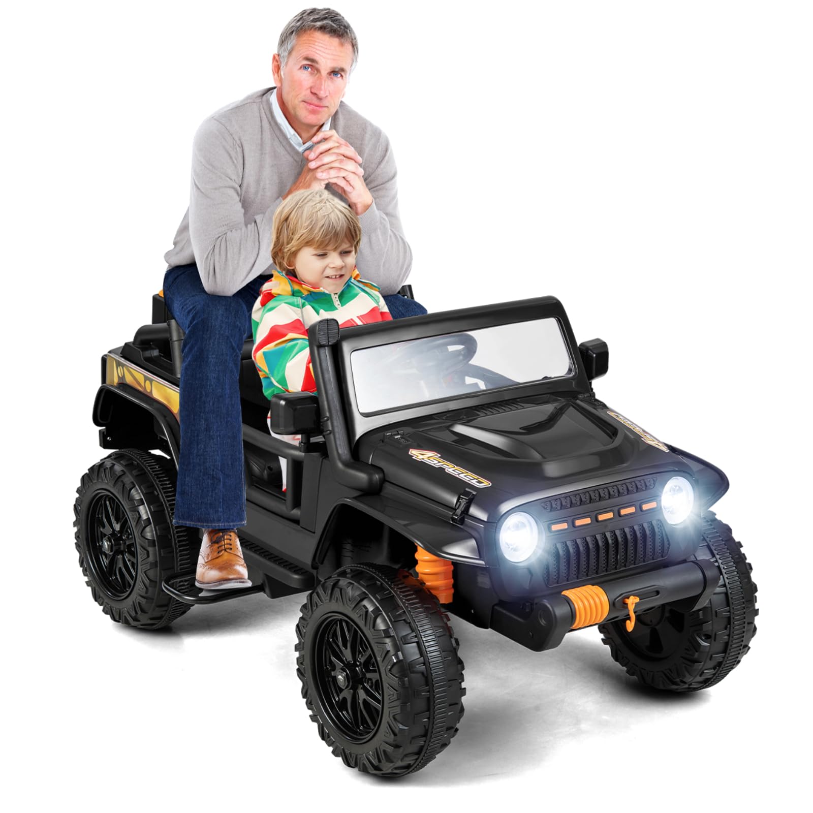 HONEY JOY Ride On Truck, Parent-Child Battery Powered Ride On Car with  Remote Control, Suspension Spring, Music, Horn, LED Lights, 12V Off-Road