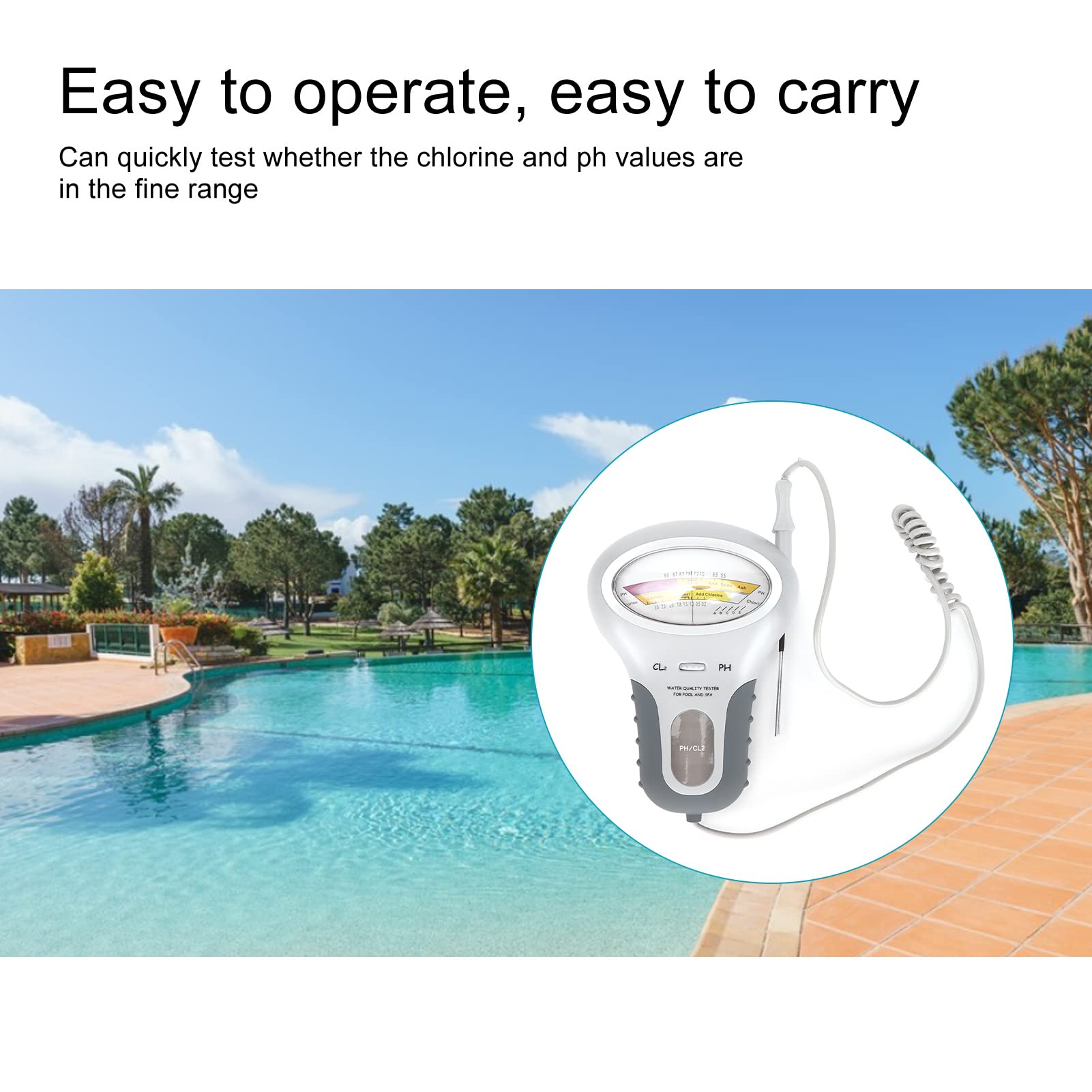 Vikye Testeur de qualité de l'eau, Précis et Fiable, Chlore d'eau et PH Compteur, Testeur d'eau Portable pour Aquariums de Spa de Piscine, etc.