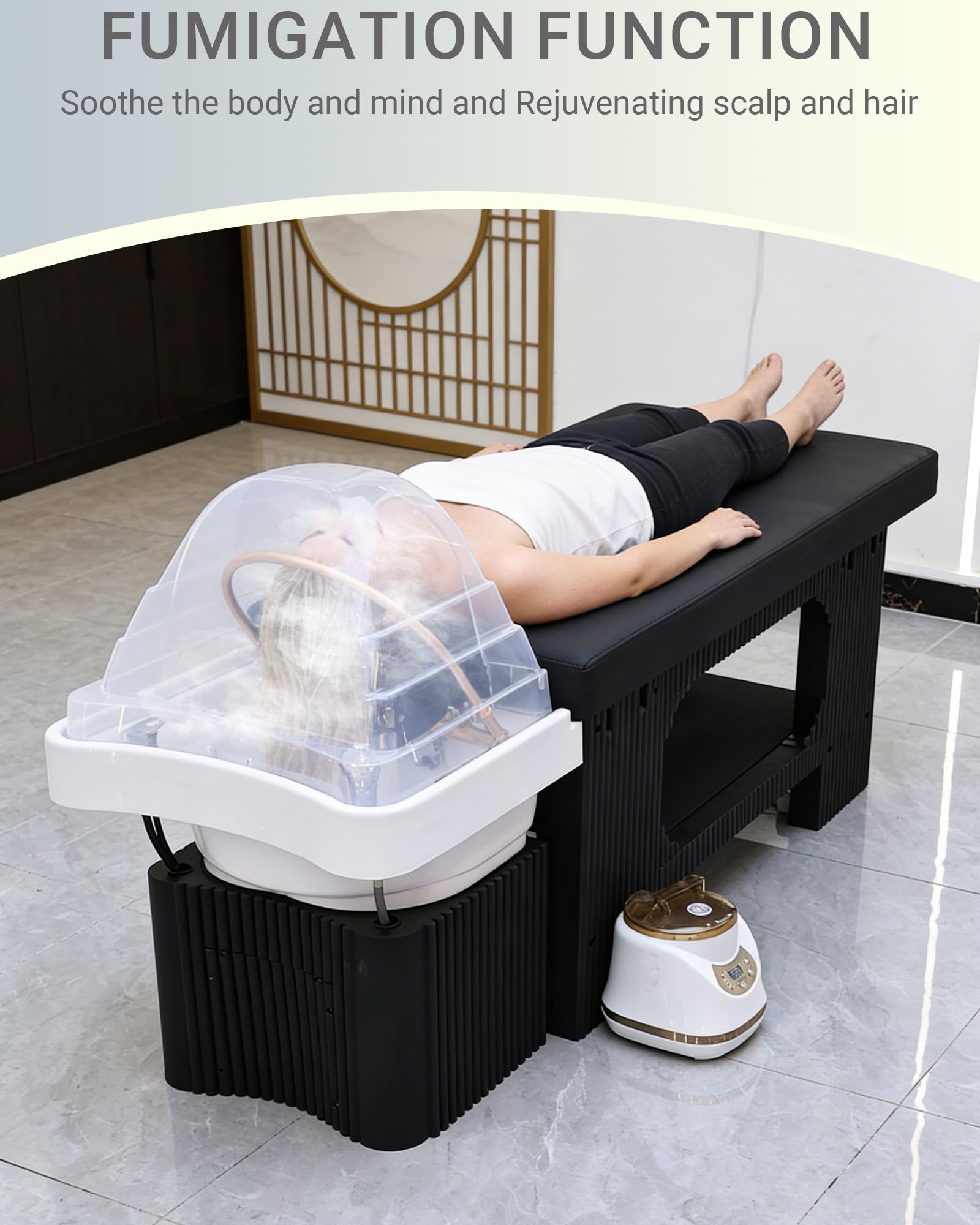 Head Spa łóżko do masażu, łóżko szamponowe z parowarem 2,5 l, stół do masażu z systemem cyrkulacji wody, akrylowa miska na szampon, sprzęt spa głowy do salonu fryzjerskiego, salonu piękności
