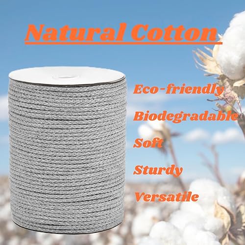 Miniatura 3 de CAQUBO Cordón trenzado de macramé de 0.157 in x 172 yardas, color gris, cuerda trenzada natural de algodón, cuerda trenzada para manualidades,