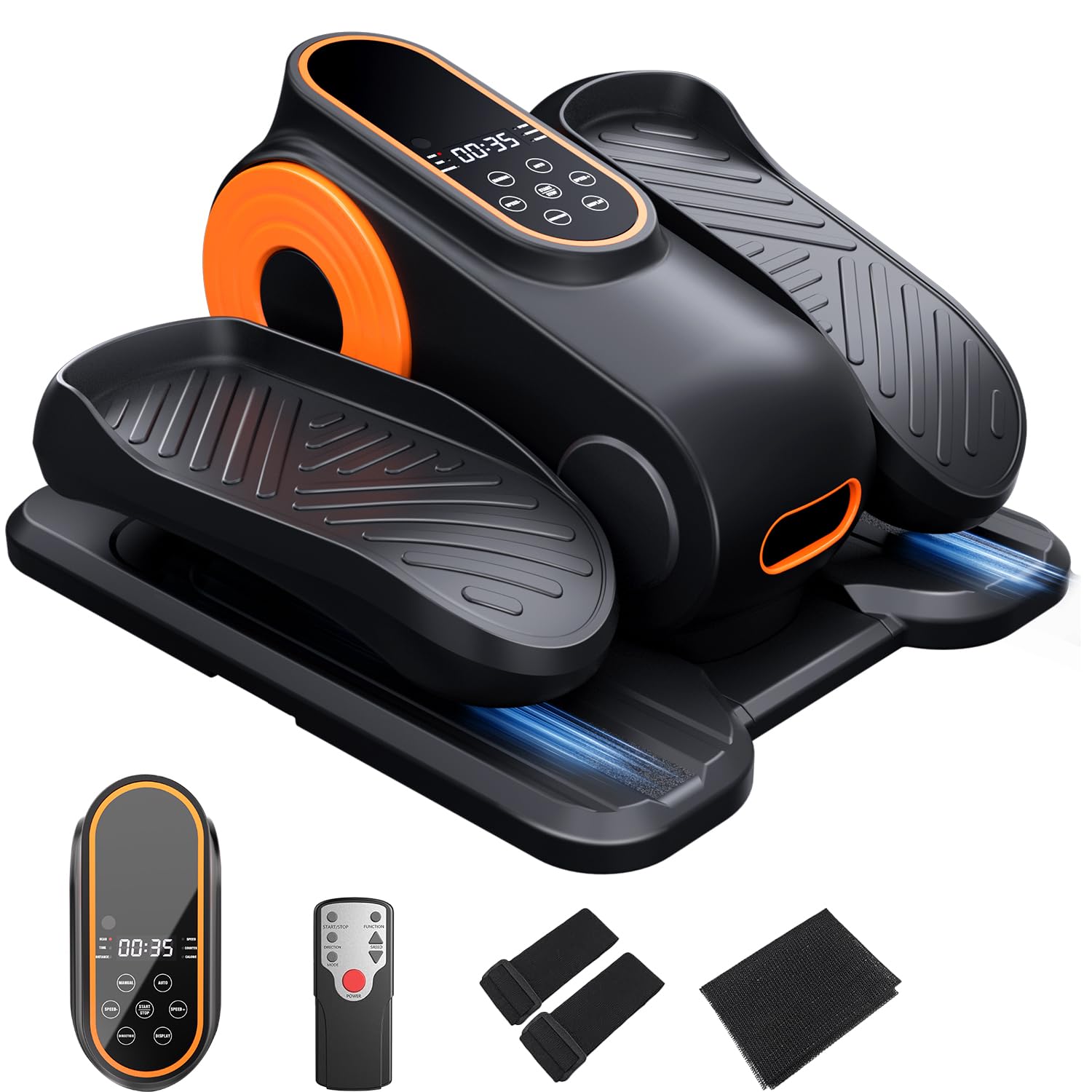 Under Desk Elliptical Machine, Morelax Ellipse Leg Exerciser for Seniors Fully Assembled, Quiet & Portable Electric Seated Pedal Exerciser with Remote Control & 12 Adjustable Speeds (Orange)
