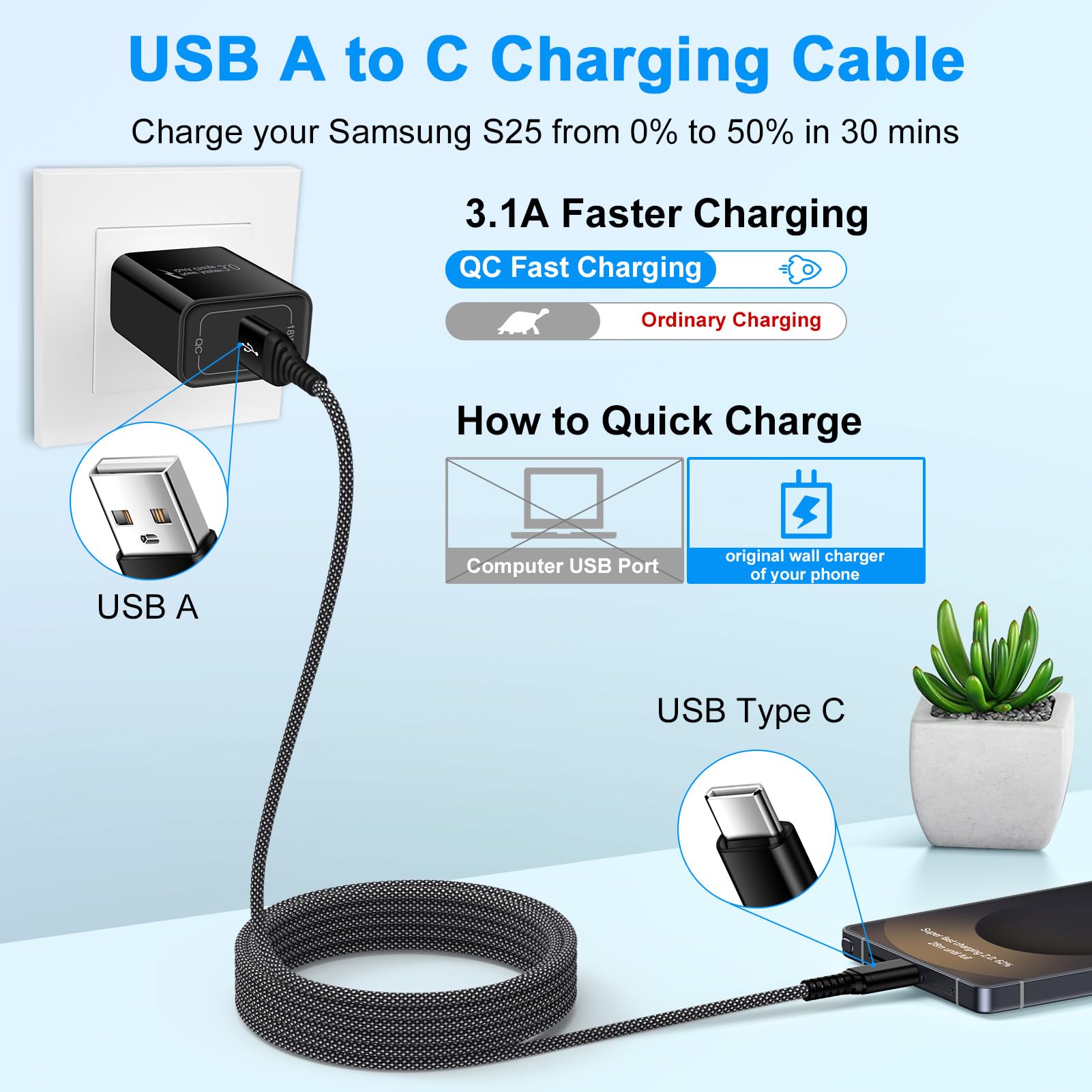 Amazon.co.jp: Samsung 携帯電話充電ケーブル 高速充電10フィート