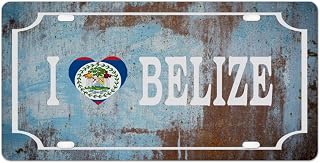 Belize Vanity License Plate Country Souvenir Decorative Metal Car Front Tag License Plates Belize I Love 6x12inch New Car Gift to Women Men