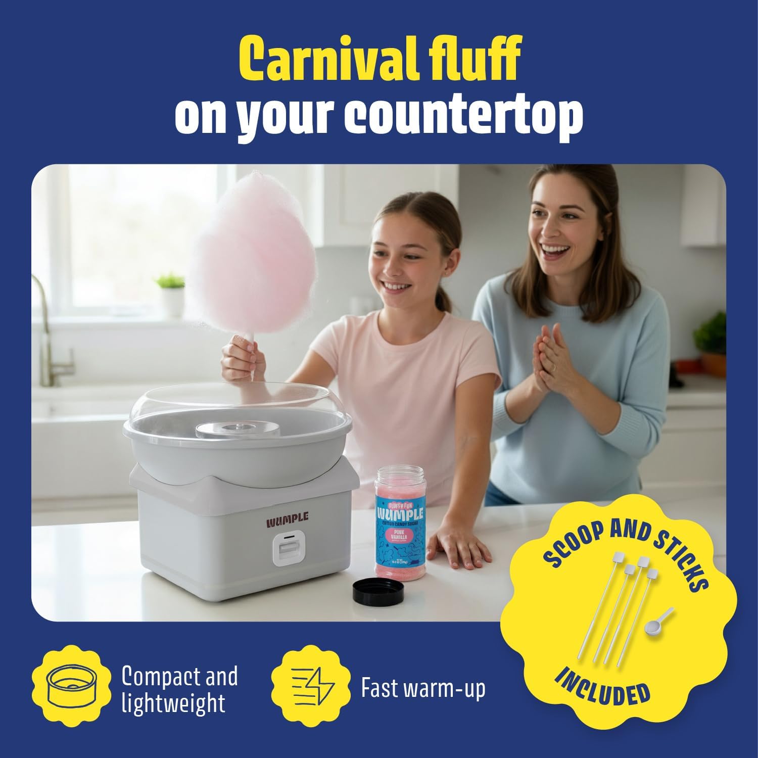 Kids Cotton Candy Machine with LED Lights - Quick Heat-Up Electric Maker with Lidded Bowl for Parties, & Home - Grey