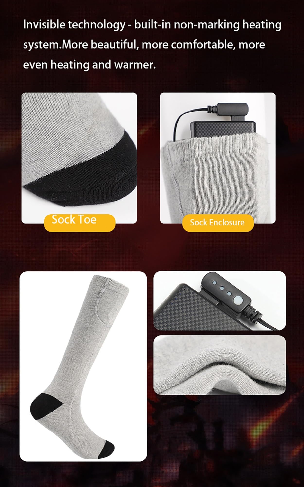Calcetines calefactables eléctricos recargables, calcetines calefactores, 4000 mAh 5 V/2 A hombres mujeres senderismo calentadores de pies, control de temperatura de 3 velocidades for motocicleta camp