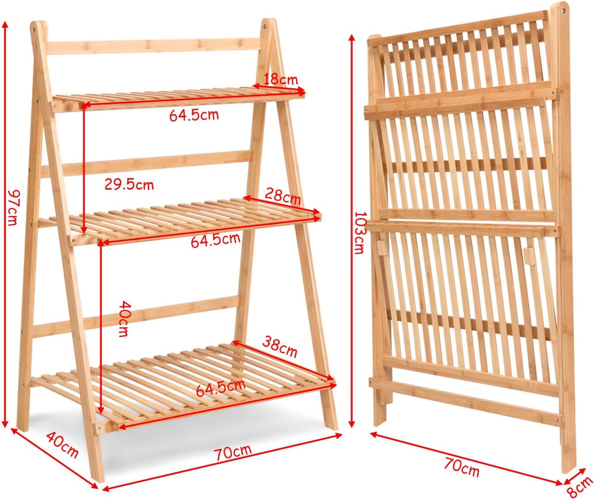 HAPPYGRILL 3-Tier Plant Flower Stand Rack Shelf, Pot Racks Planter Organizer Display Shelves, Natural