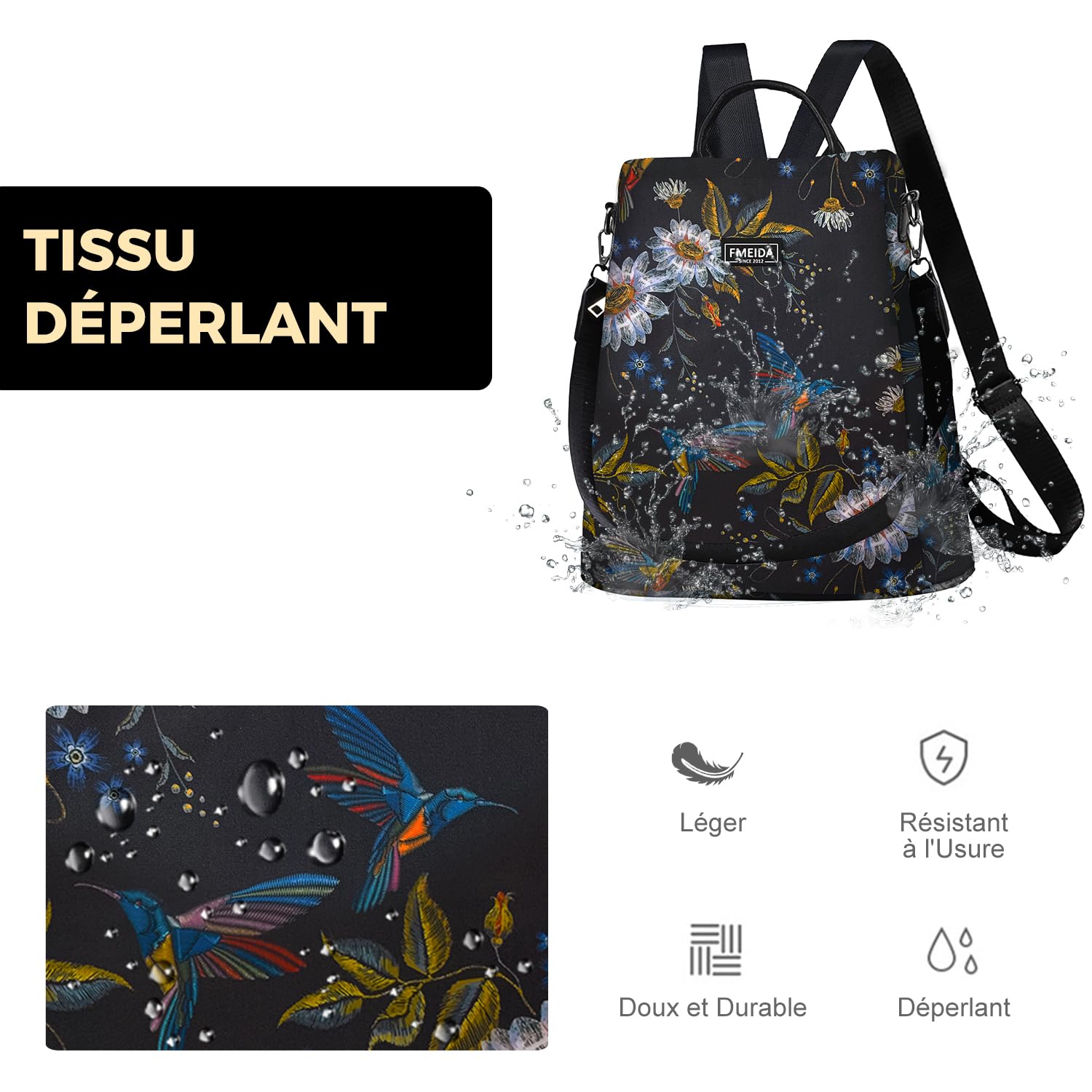 Fmeida Sac a Dos Femme Anti-vol Sacs à Main Portés Épaule pour Fille École Collèges Voyage Shopping