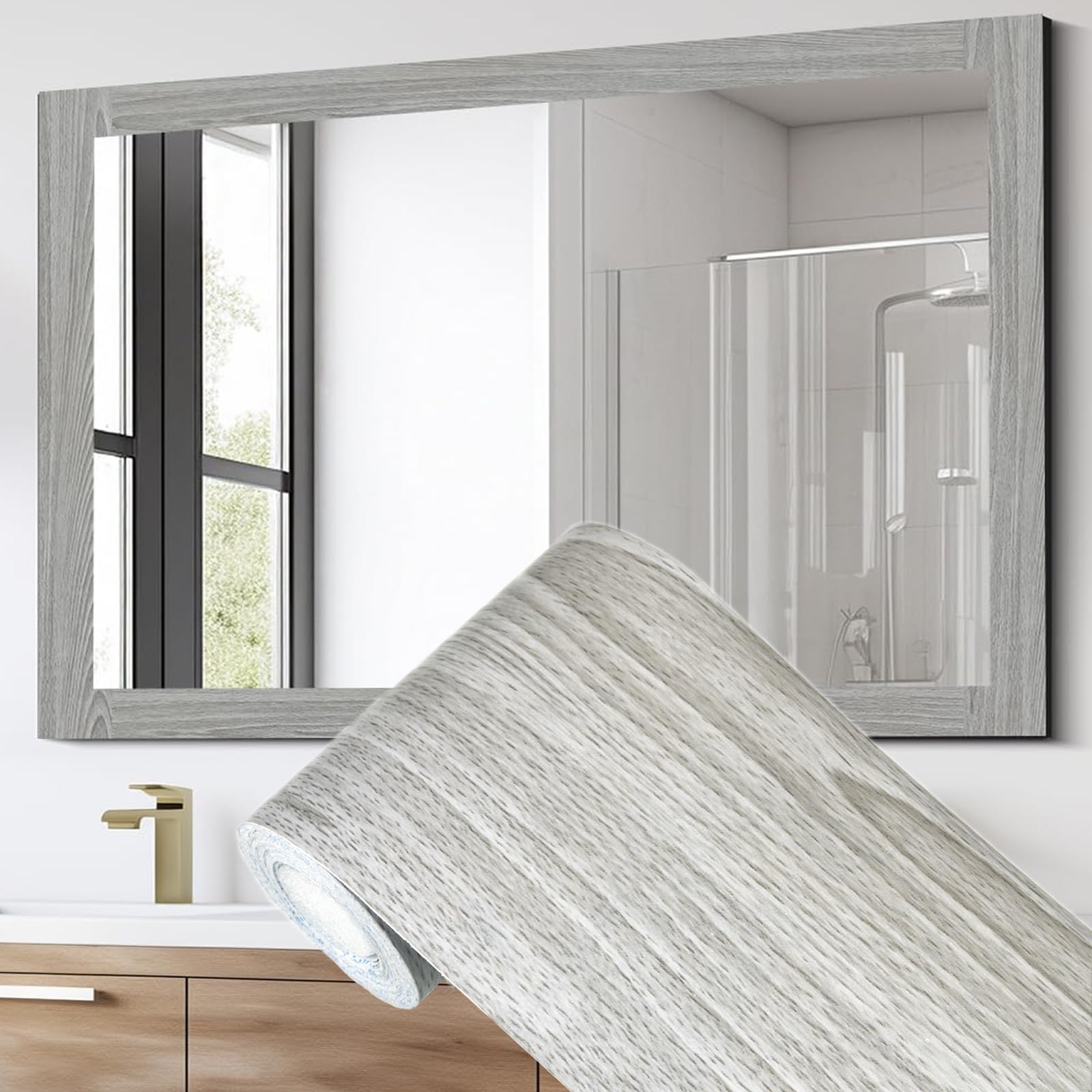 Avinyl Grey Wood Grain Mirror Border Peel and Stick - wallpaper and wallpapering supplies | Mubboo